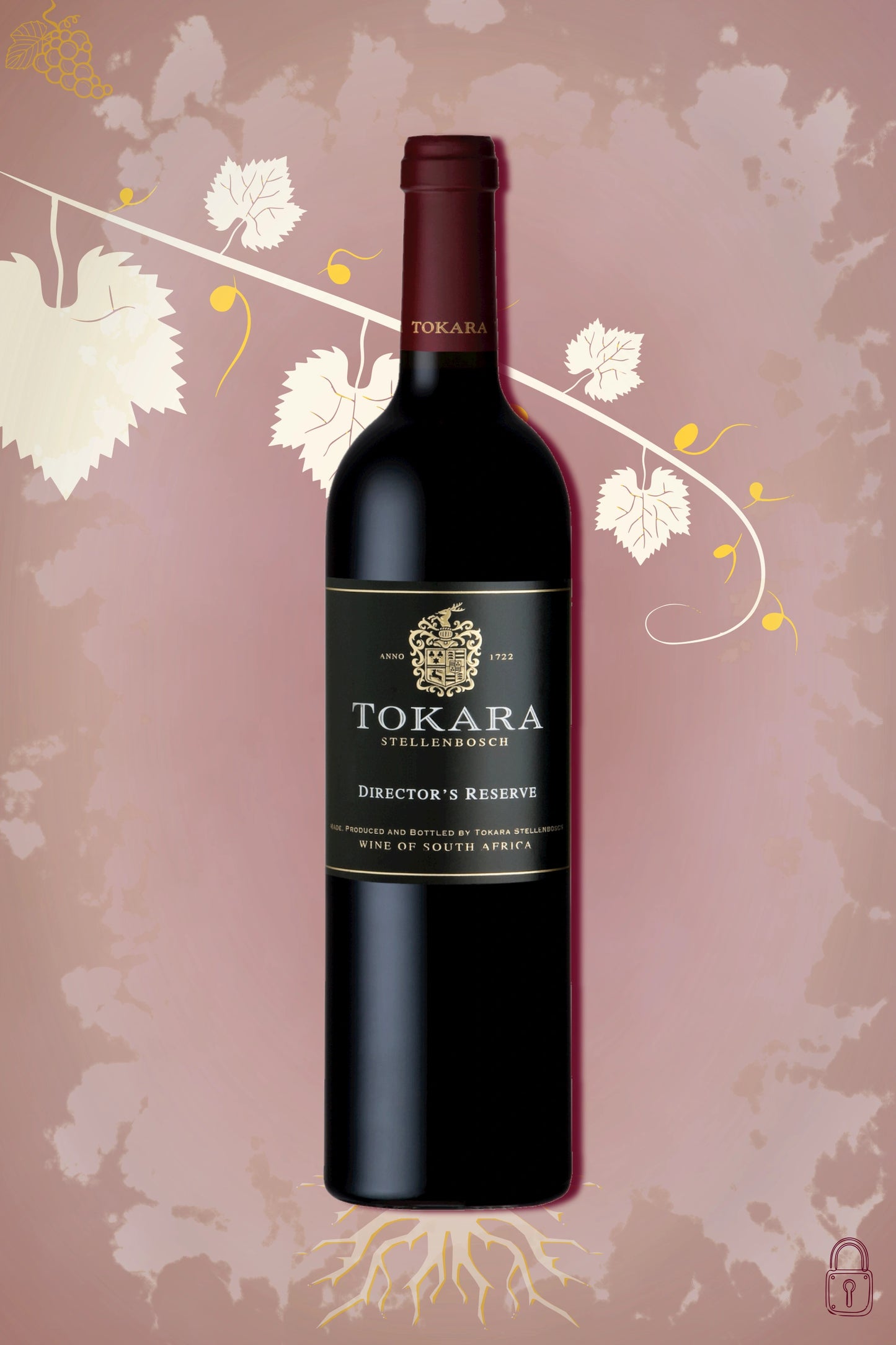 Director’s Reserve Red 2020 tegen bordeaux achtergrond – krachtige Zuid-Afrikaanse wijn