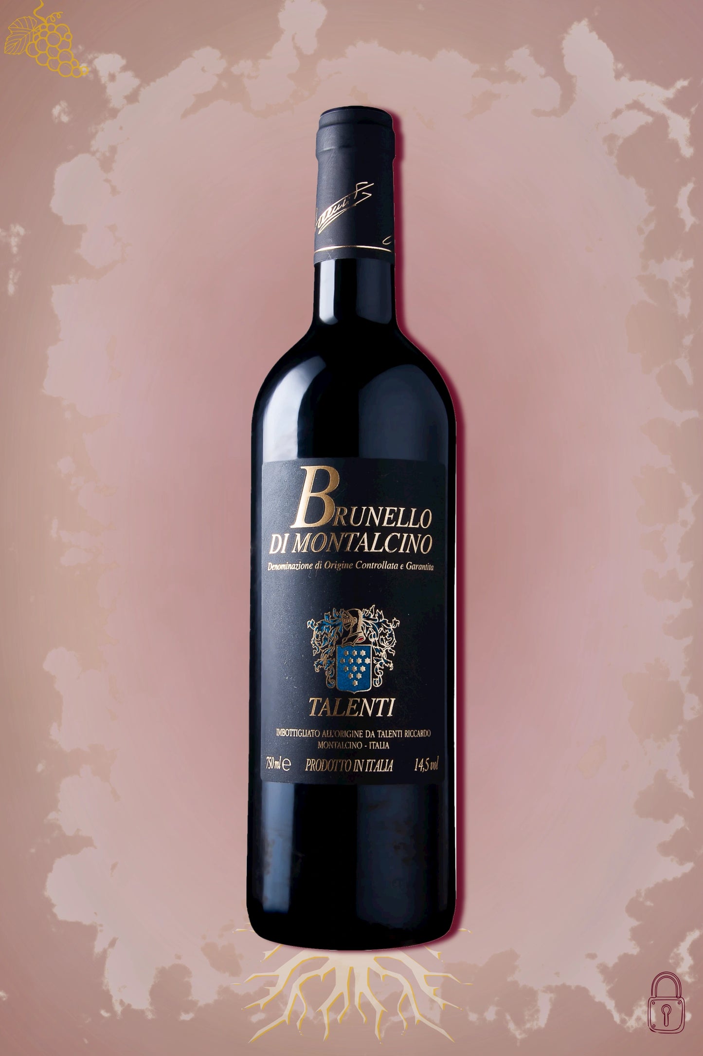Talenti Brunello di Montalcino 2018 tegen bordeaux achtergrond – premium rode wijn