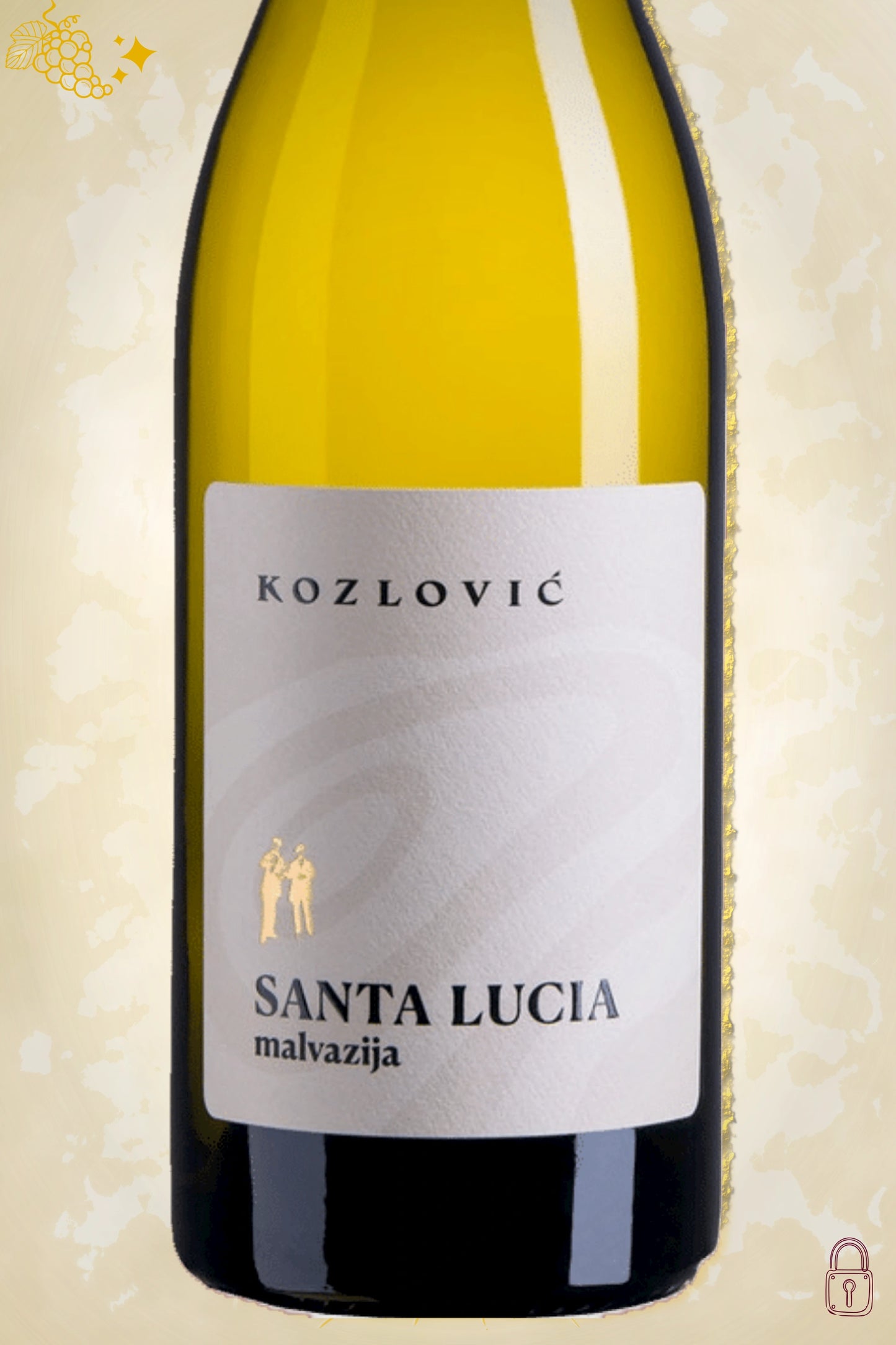 Close-up label Kozlović Santa Lucia Malvazija 2018 – wijnhuisdetails zichtbaar