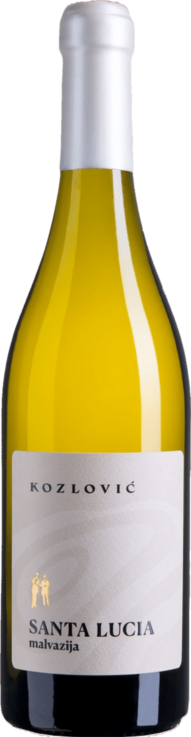Kozlović Santa Lucia Malvazija 2018 tegen gouden achtergrond – premium witte wijn