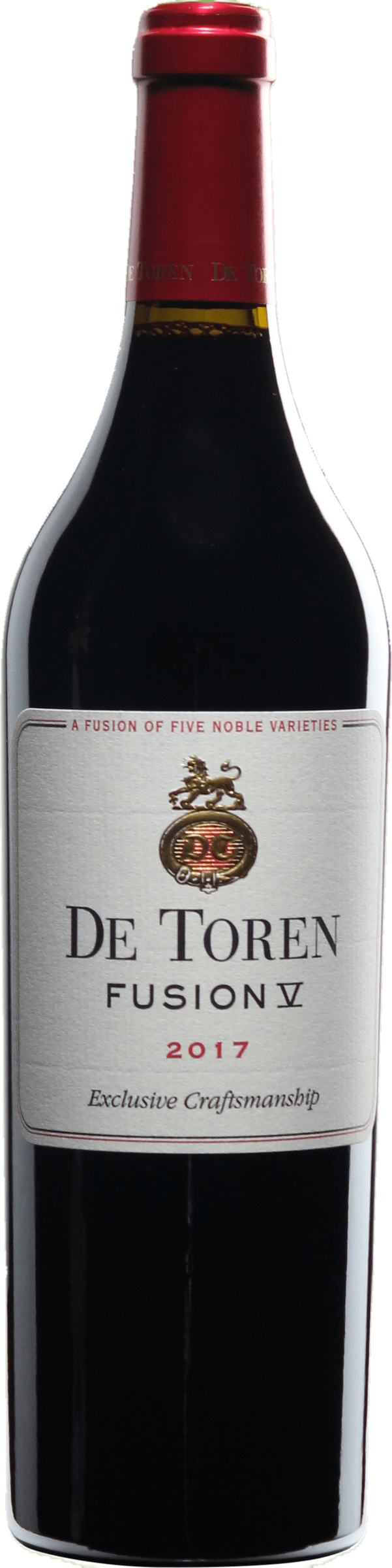 De Toren Fusion V 2017 tegen bordeaux achtergrond – premium rode wijn