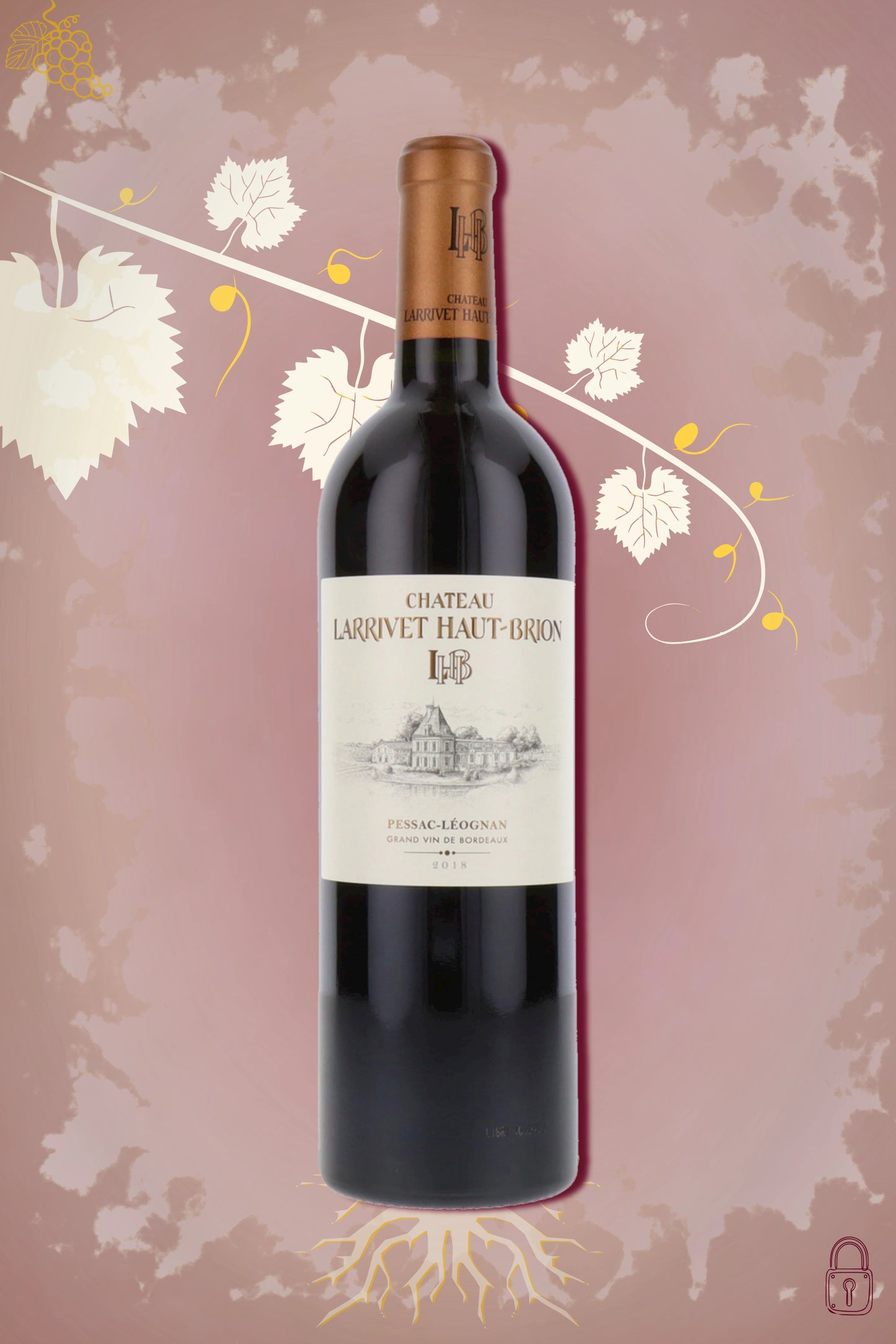 Château Larrivet Haut-Brion 2018 tegen bordeaux achtergrond – premium Bordeaux wijn