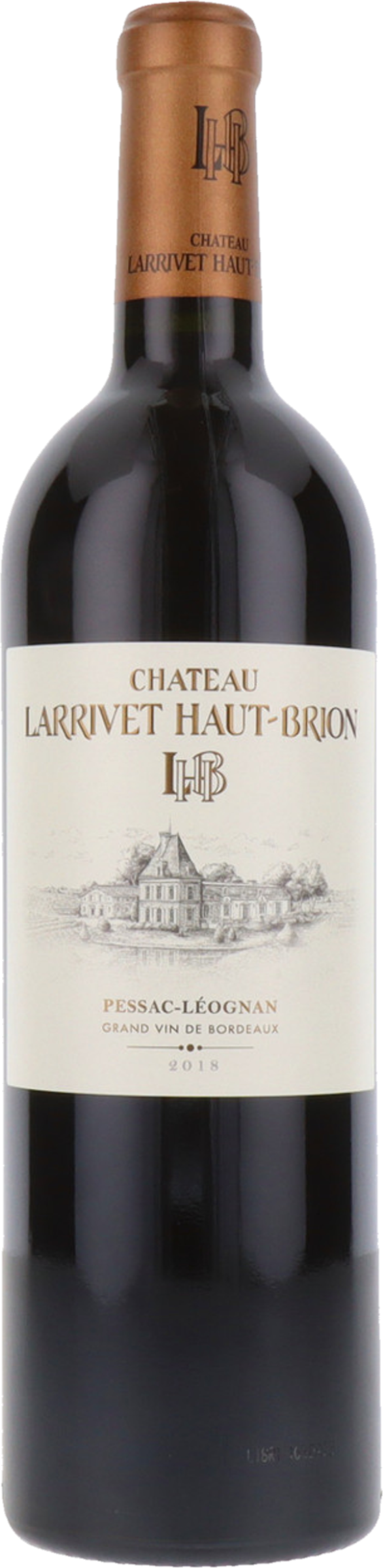 Château Larrivet Haut-Brion 2018 tegen bordeaux achtergrond – premium Bordeaux wijn