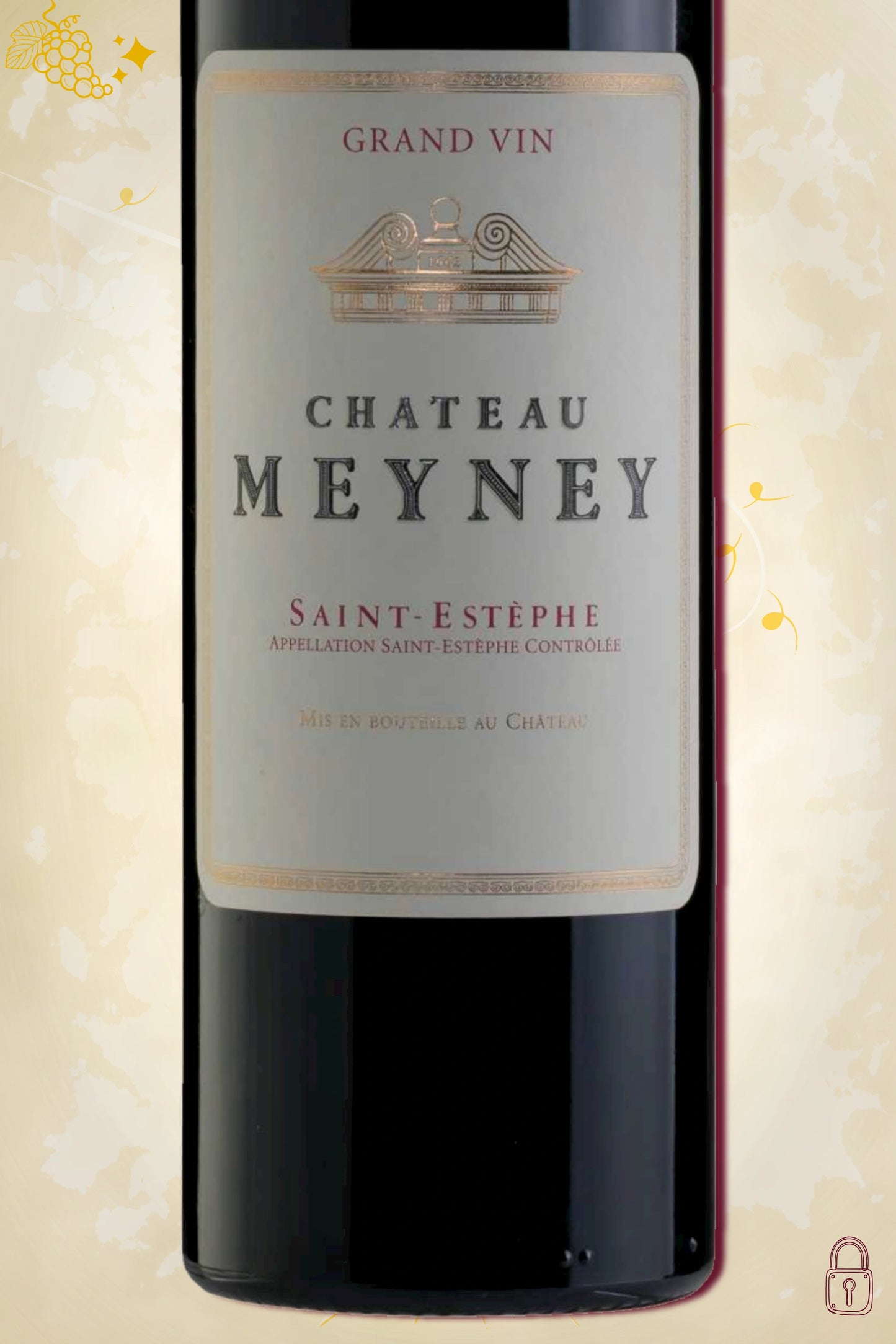 Close-up label Château Meyney 2018 – Cru Bourgeois Saint-Estèphe details