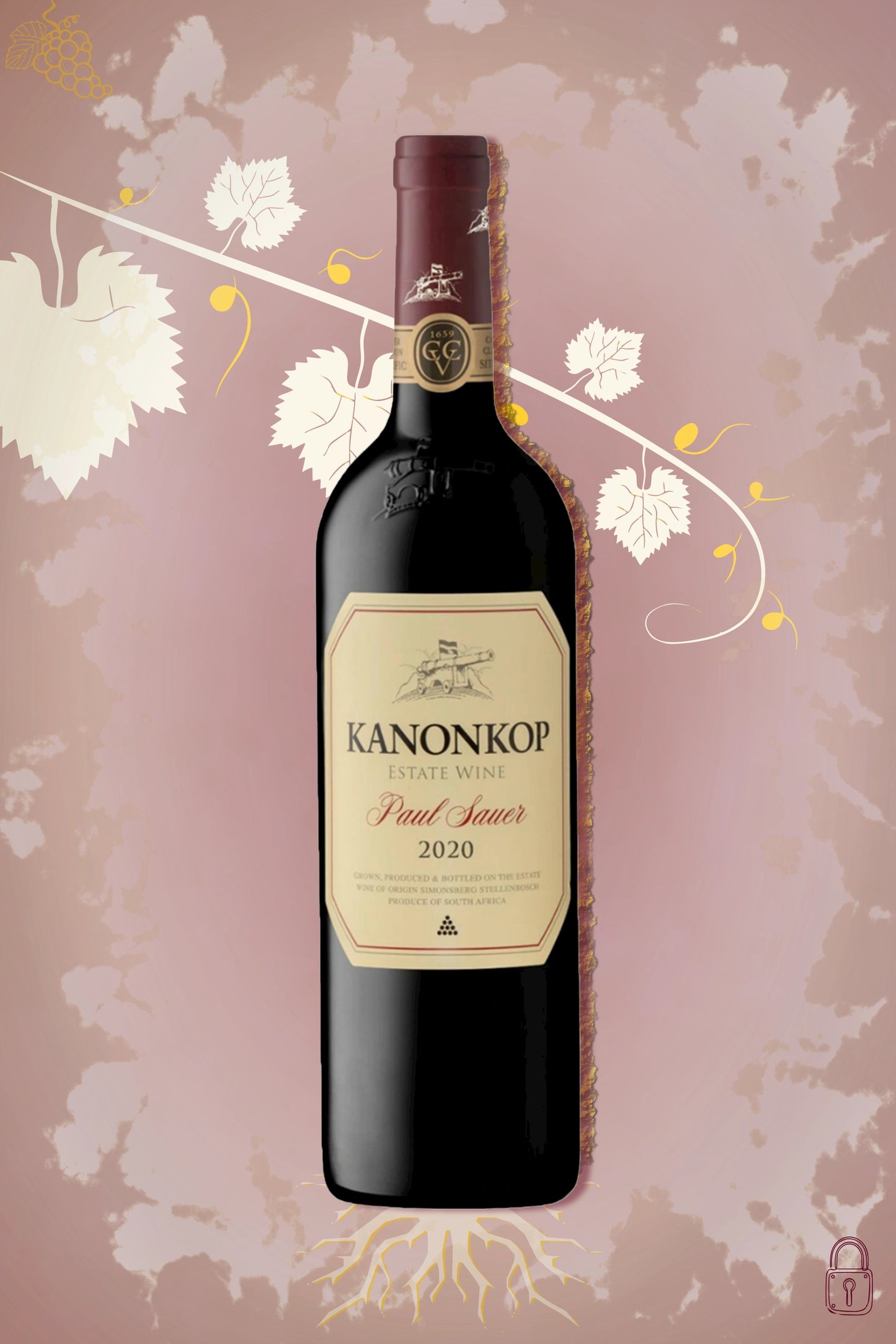 Kanonkop Paul Sauer 2020 tegen bordeaux achtergrond – premium rode blend