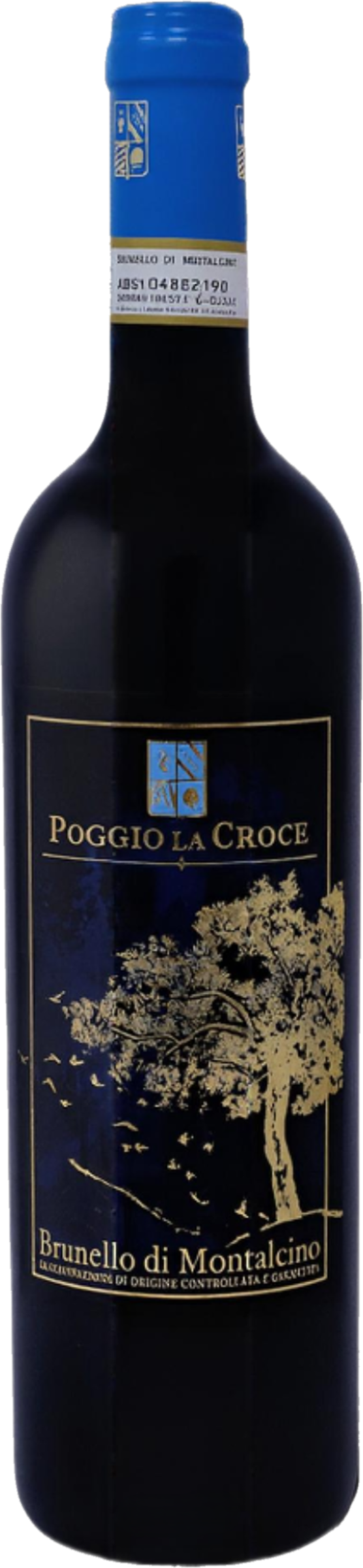 Poggio la Croce Brunello di Montalcino 2018 tegen bordeaux achtergrond – premium rode wijn