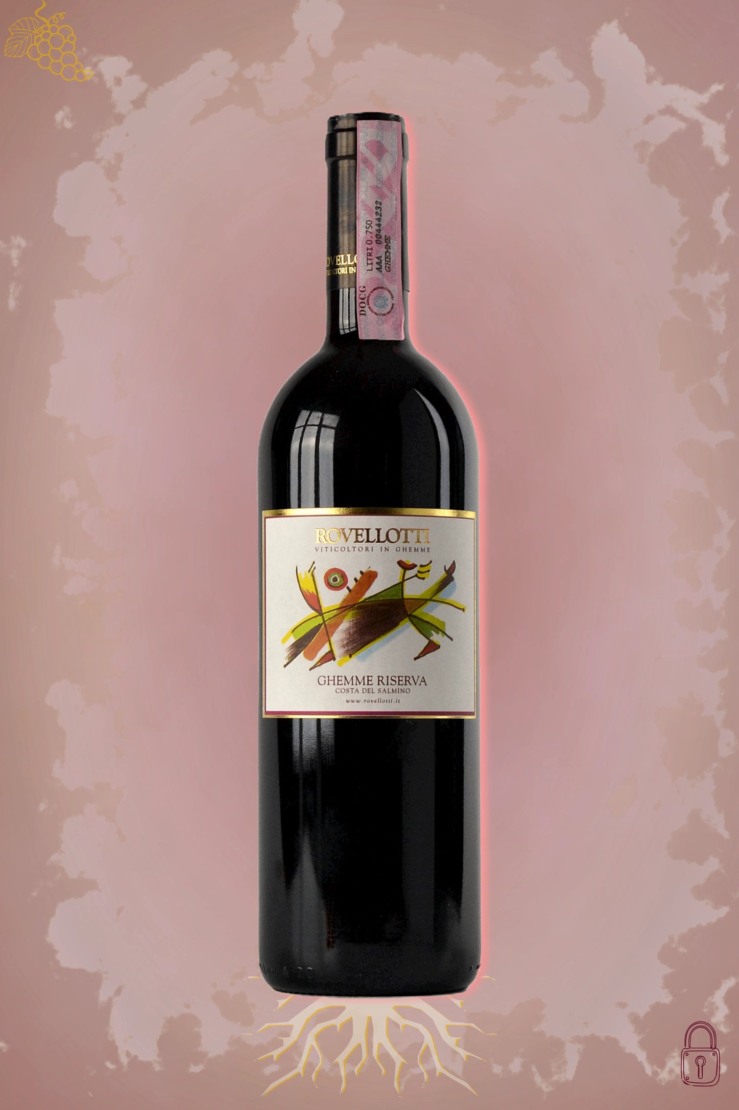 Rovellotti Costa del Salmino Riserva 2017 tegen bordeaux achtergrond – premium rode wijn