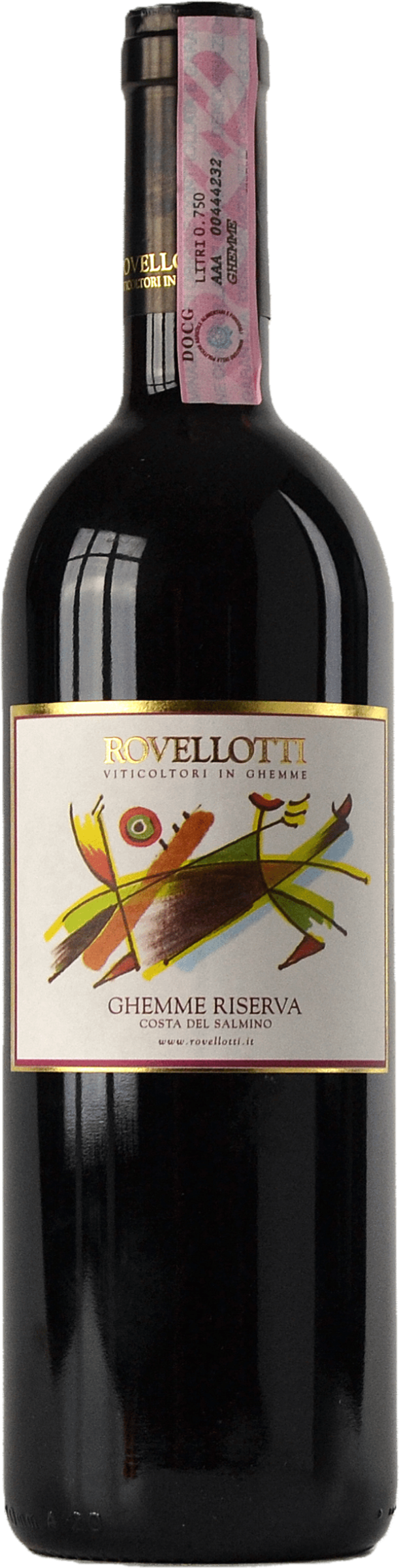 Rovellotti Costa del Salmino Riserva 2017 tegen bordeaux achtergrond – premium rode wijn