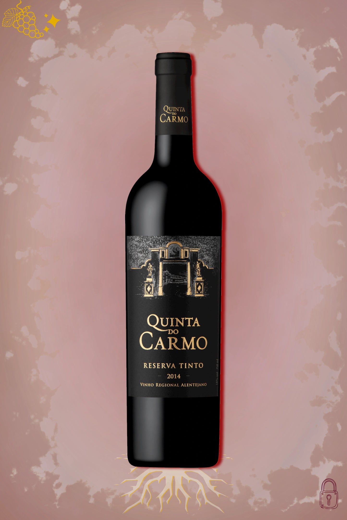 Bacalhôa Quinta do Carmo Reserva Tinto 2014 tegen bordeaux achtergrond – premium rode wijn
