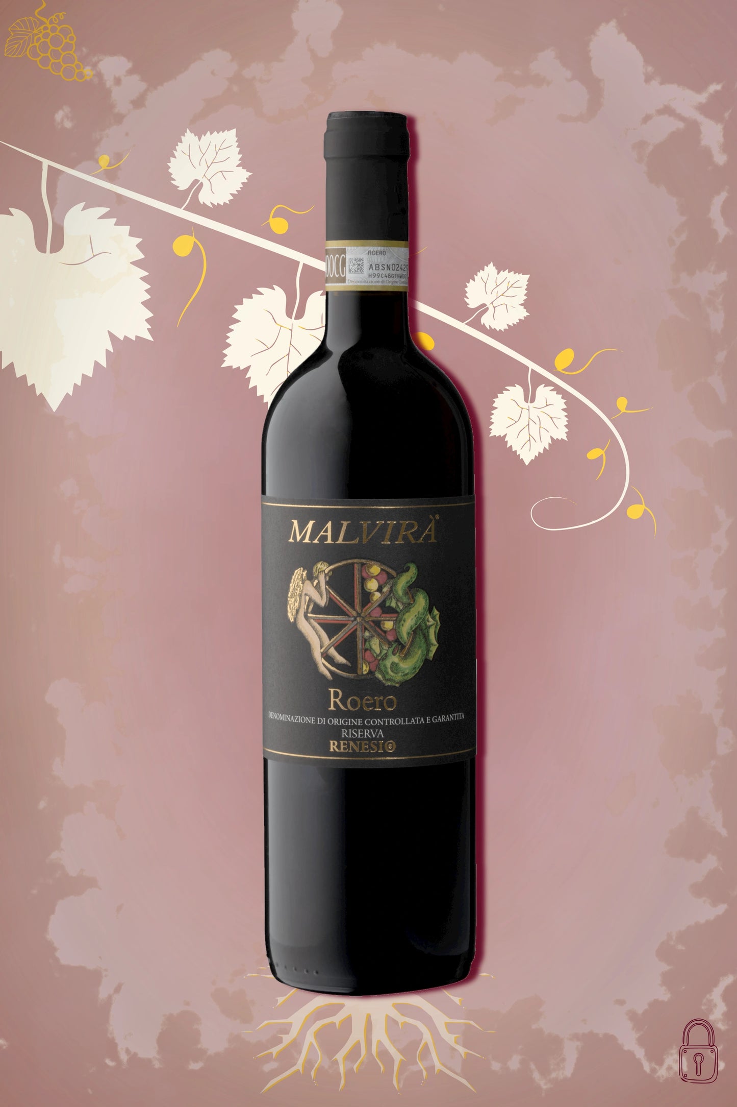 Malvirà Roero DOCG Riserva Renesio 2016 tegen bordeaux achtergrond – premium rode wijn