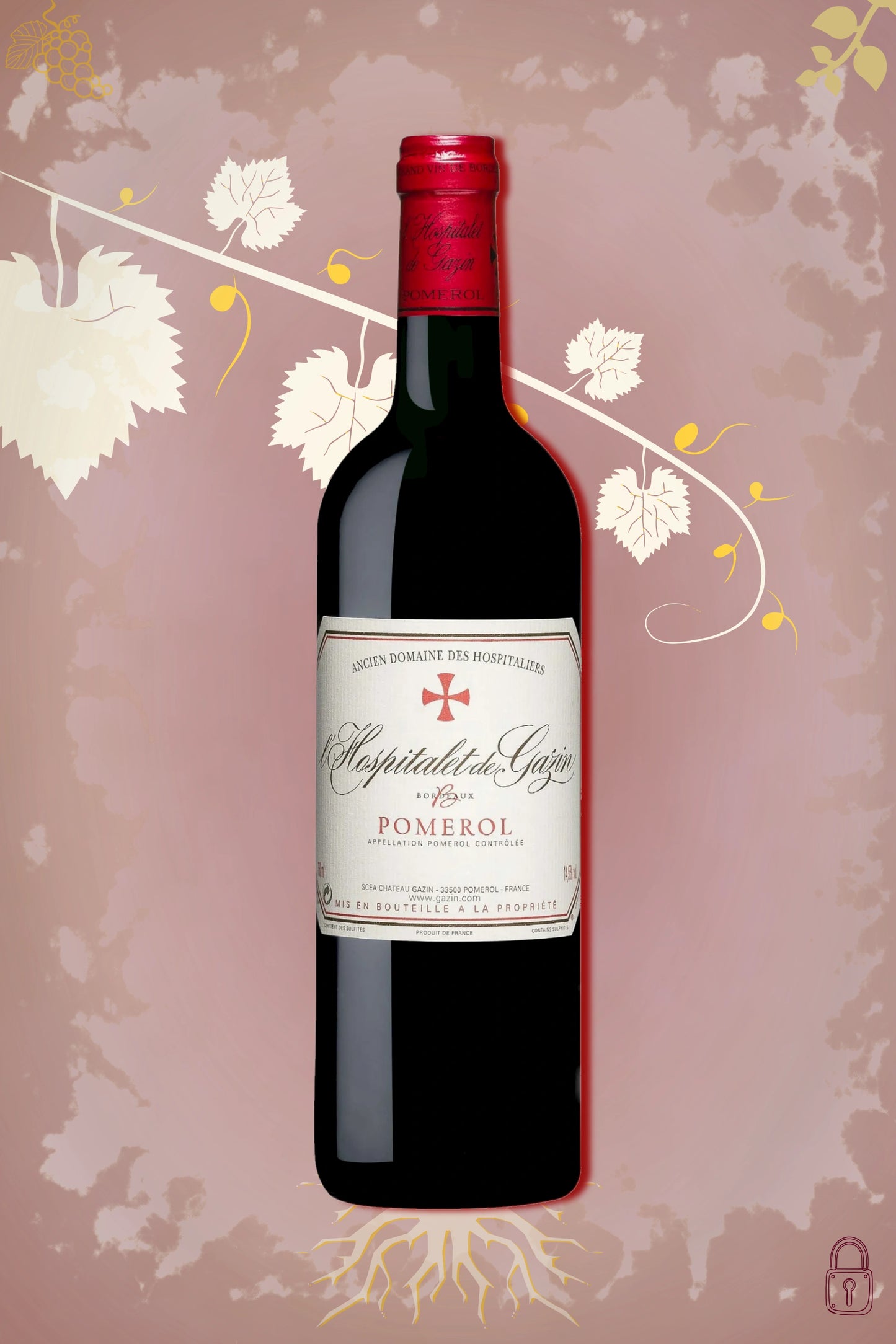 Château Gazin L’Hospitalet de Gazin 2020 tegen bordeaux achtergrond – premium rode wijn