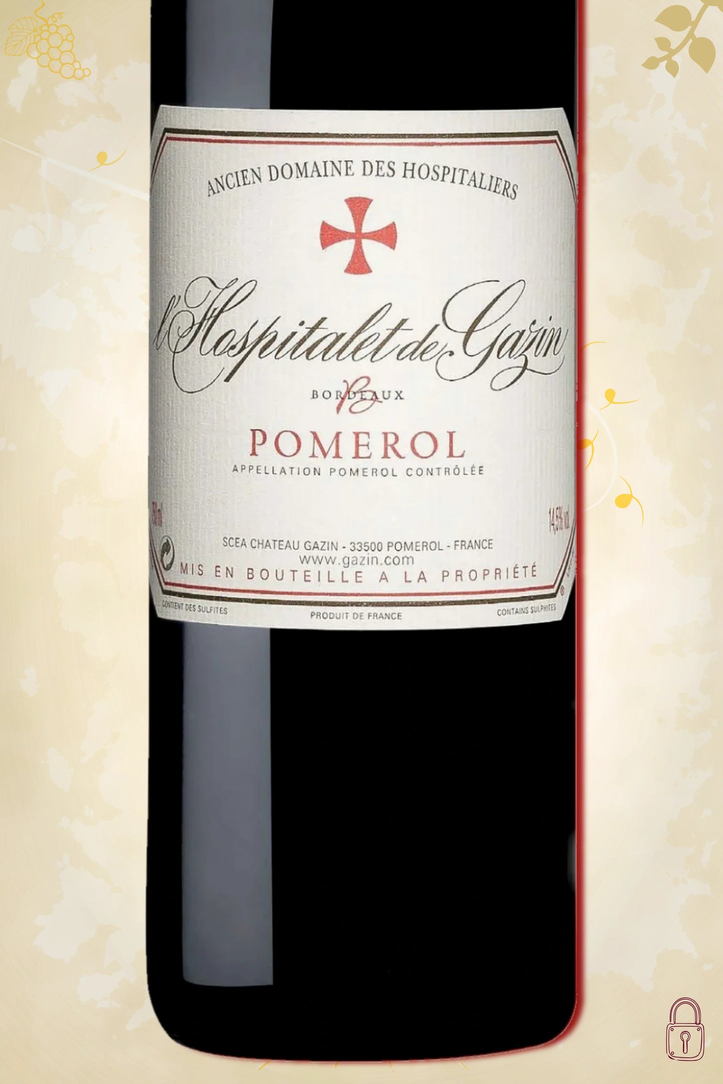 Close-up label Château Gazin L’Hospitalet de Gazin 2020 – vintage details en logo zichtbaar