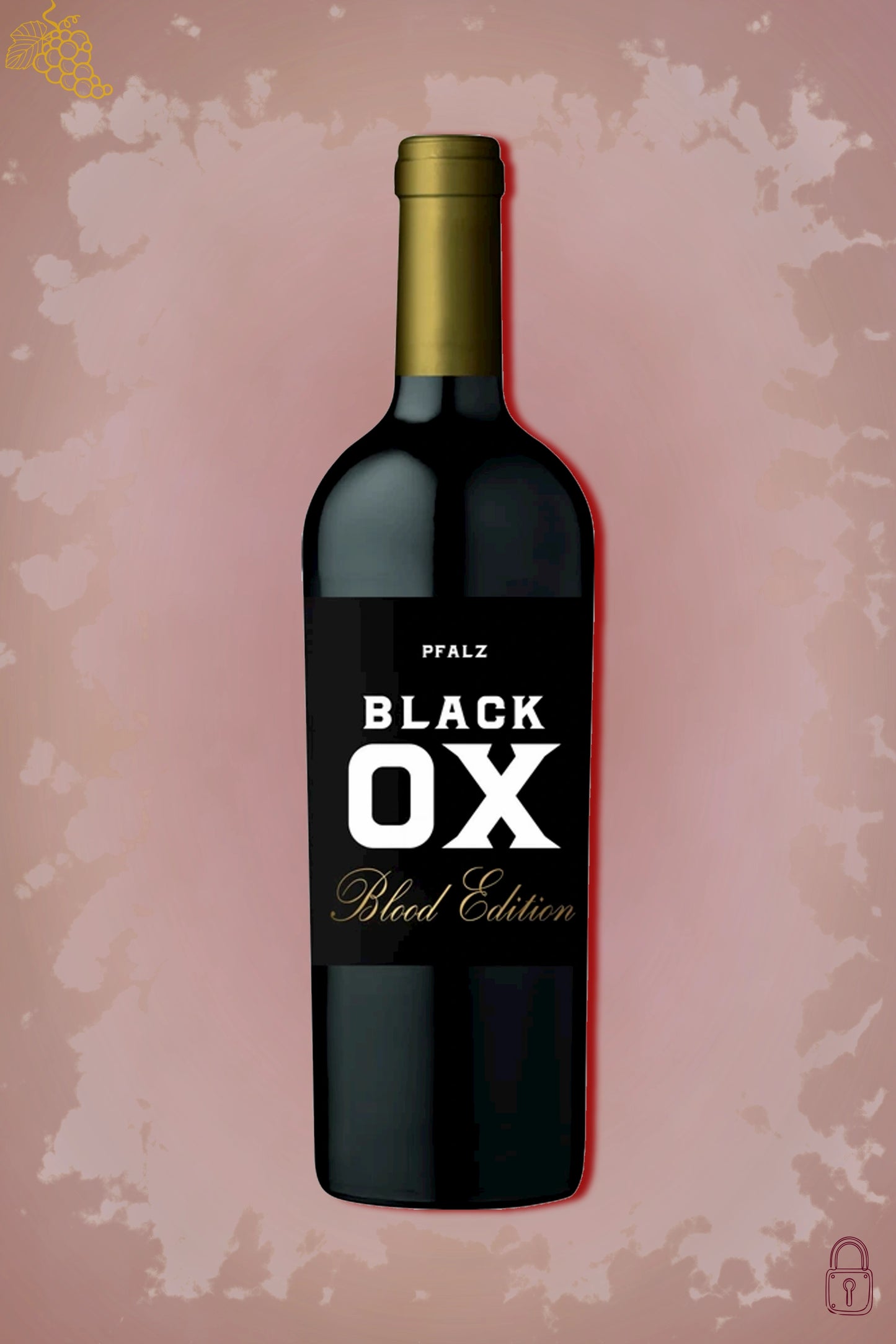 Weingut Lergenmüller Black OX Blood Edition 2018 tegen bordeaux achtergrond – krachtige rode wijn
