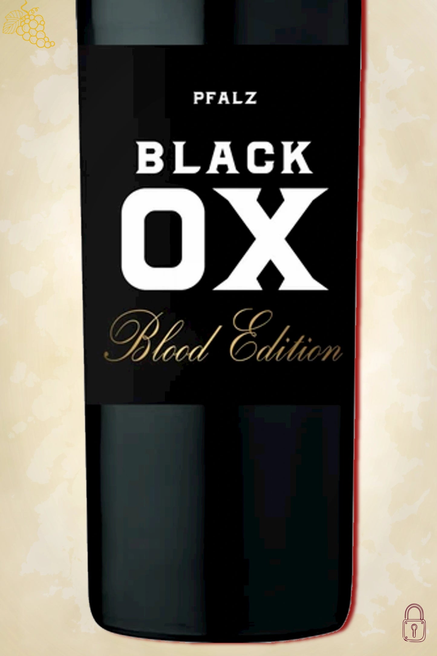 Close-up label Weingut Lergenmüller Black OX Blood Edition 2018 – vintage details en logo zichtbaar