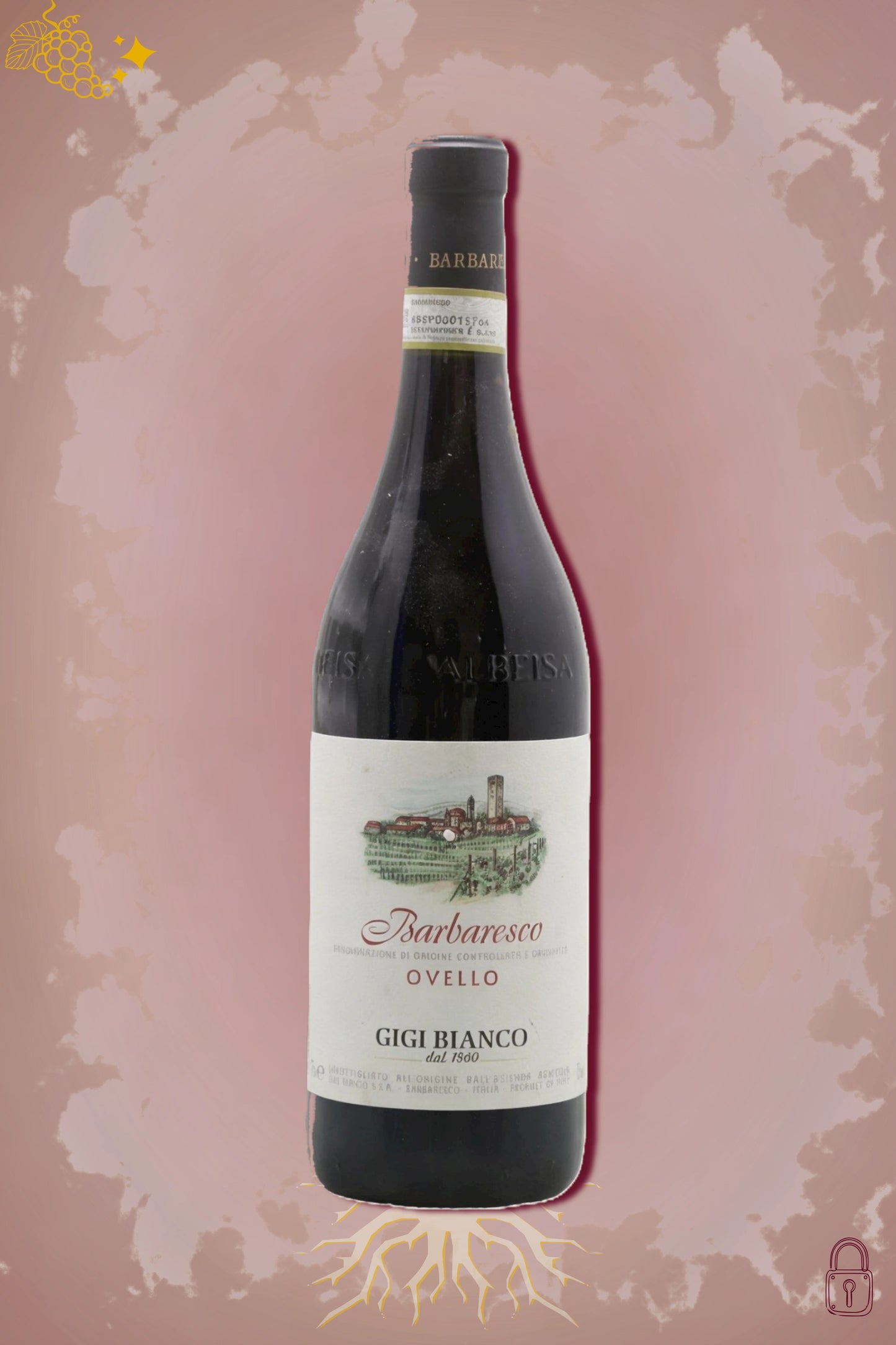 Gigi Bianco Barbaresco Ovello 2017 tegen bordeaux achtergrond – premium rode wijn