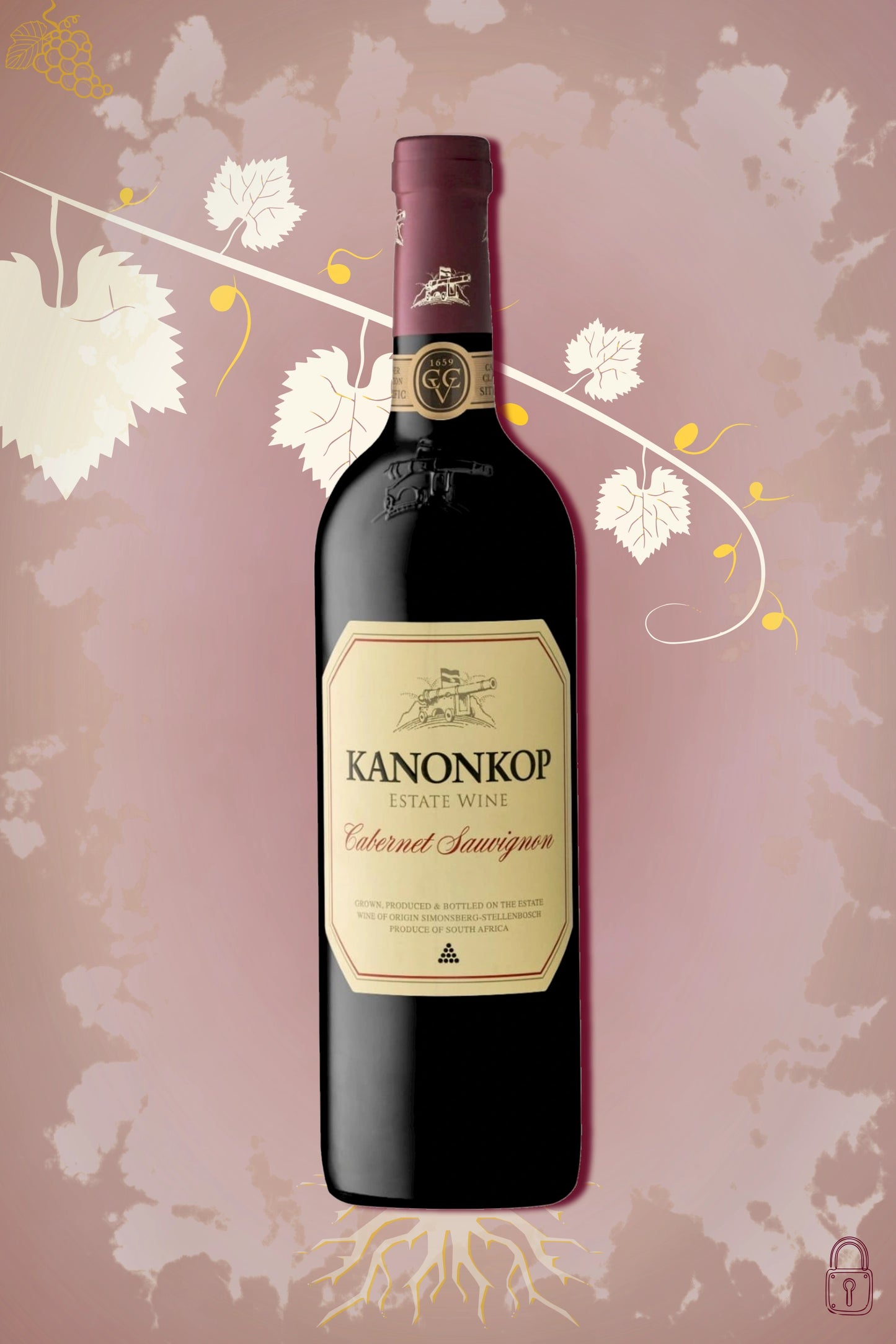 Kanonkop Cabernet Sauvignon 2019 tegen bordeaux achtergrond – premium rode wijn