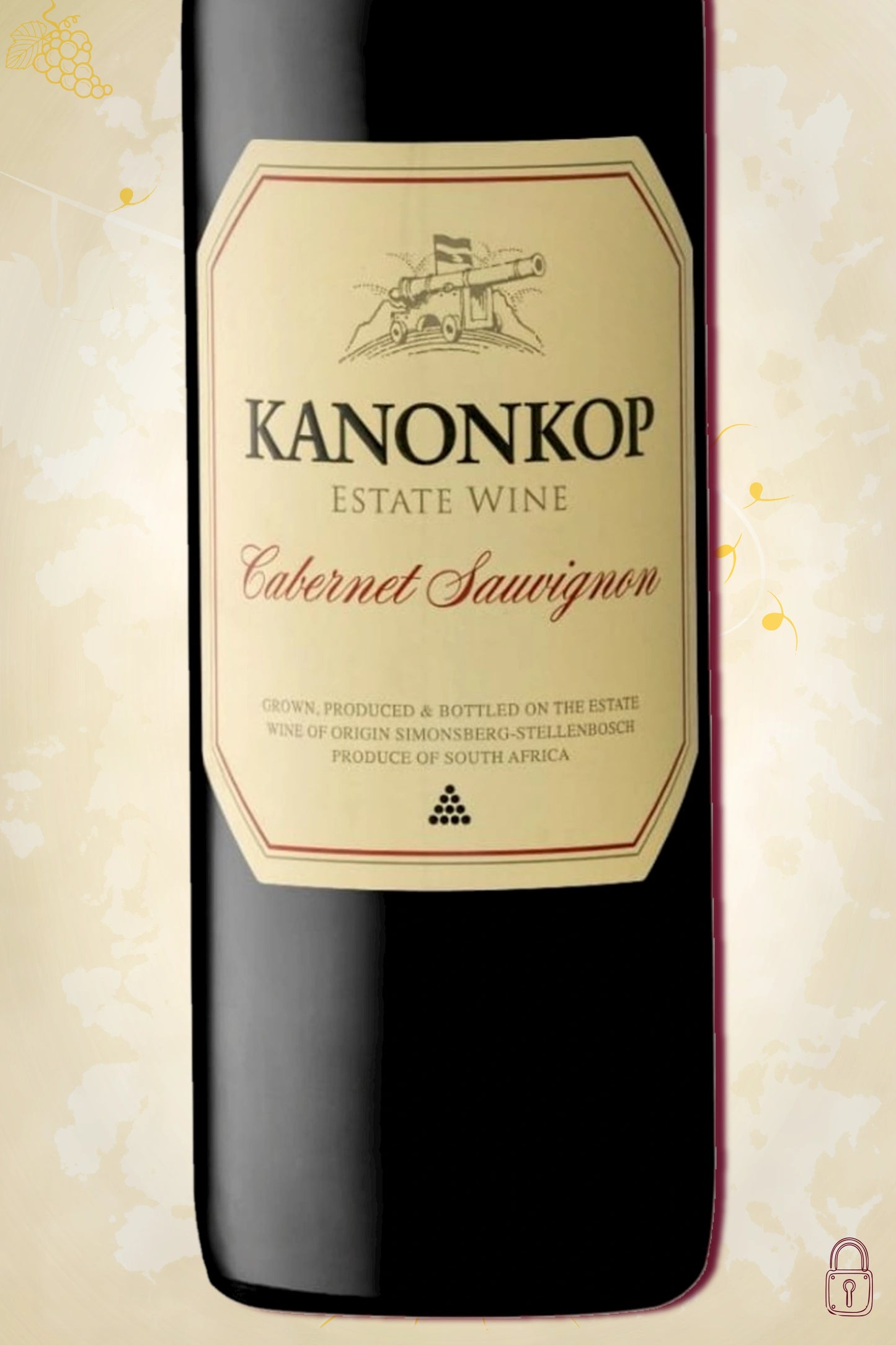 Close-up label Kanonkop Cabernet Sauvignon 2019 – logo en vintage details