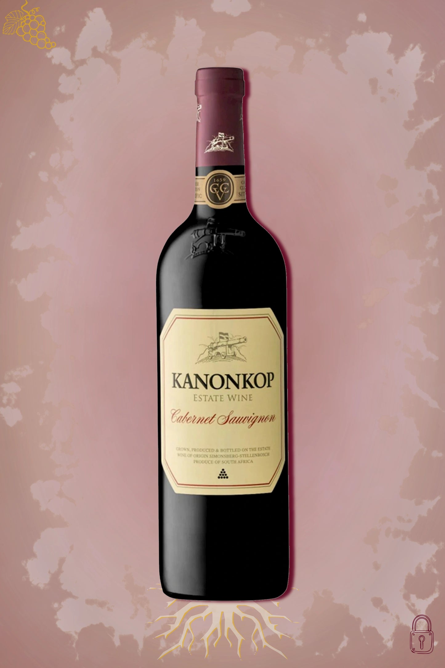 Kanonkop Cabernet Sauvignon 2018 tegen bordeaux achtergrond – premium rode wijn
