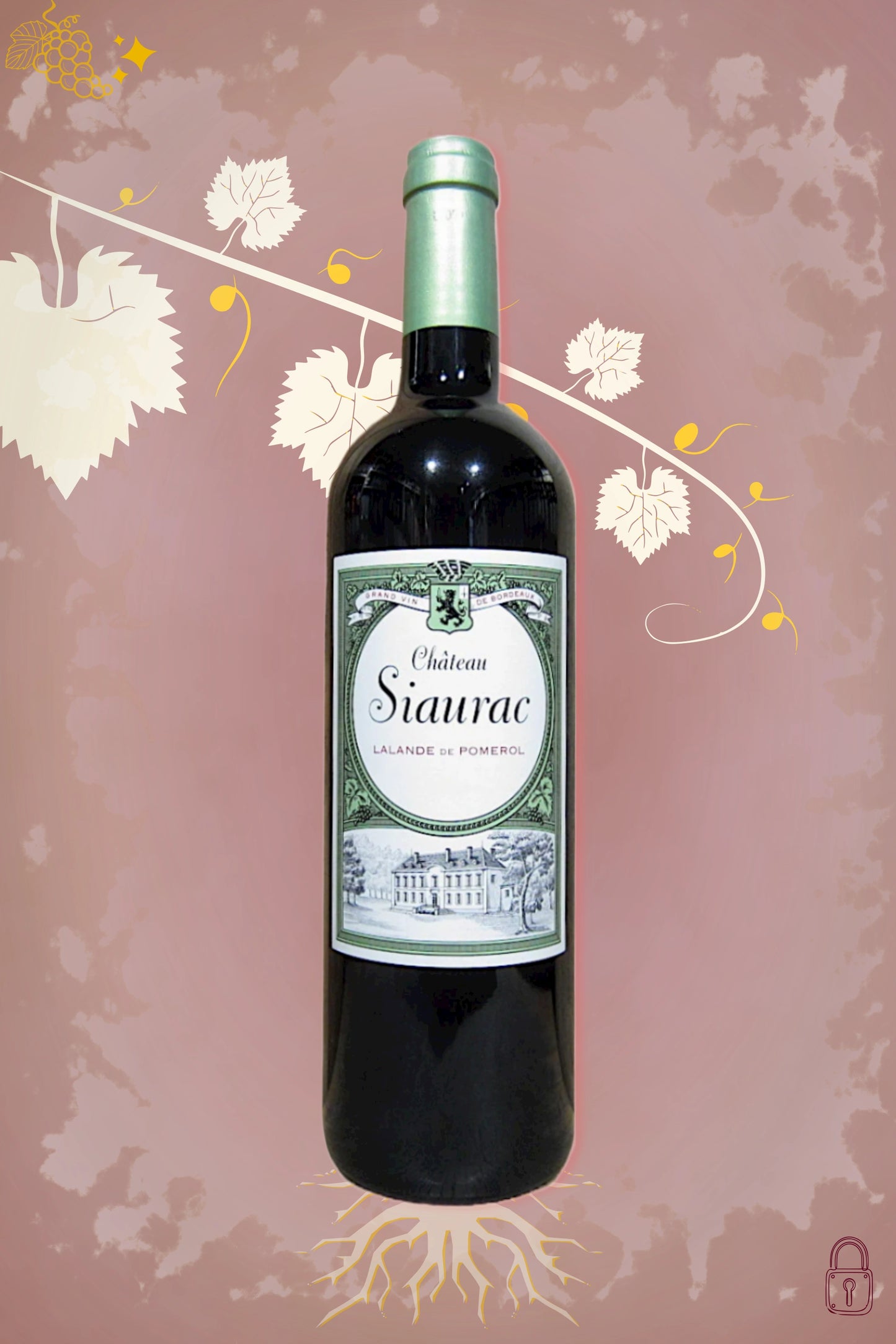 Château Siaurac 2022 tegen bordeaux achtergrond – premium Bordeaux wijn