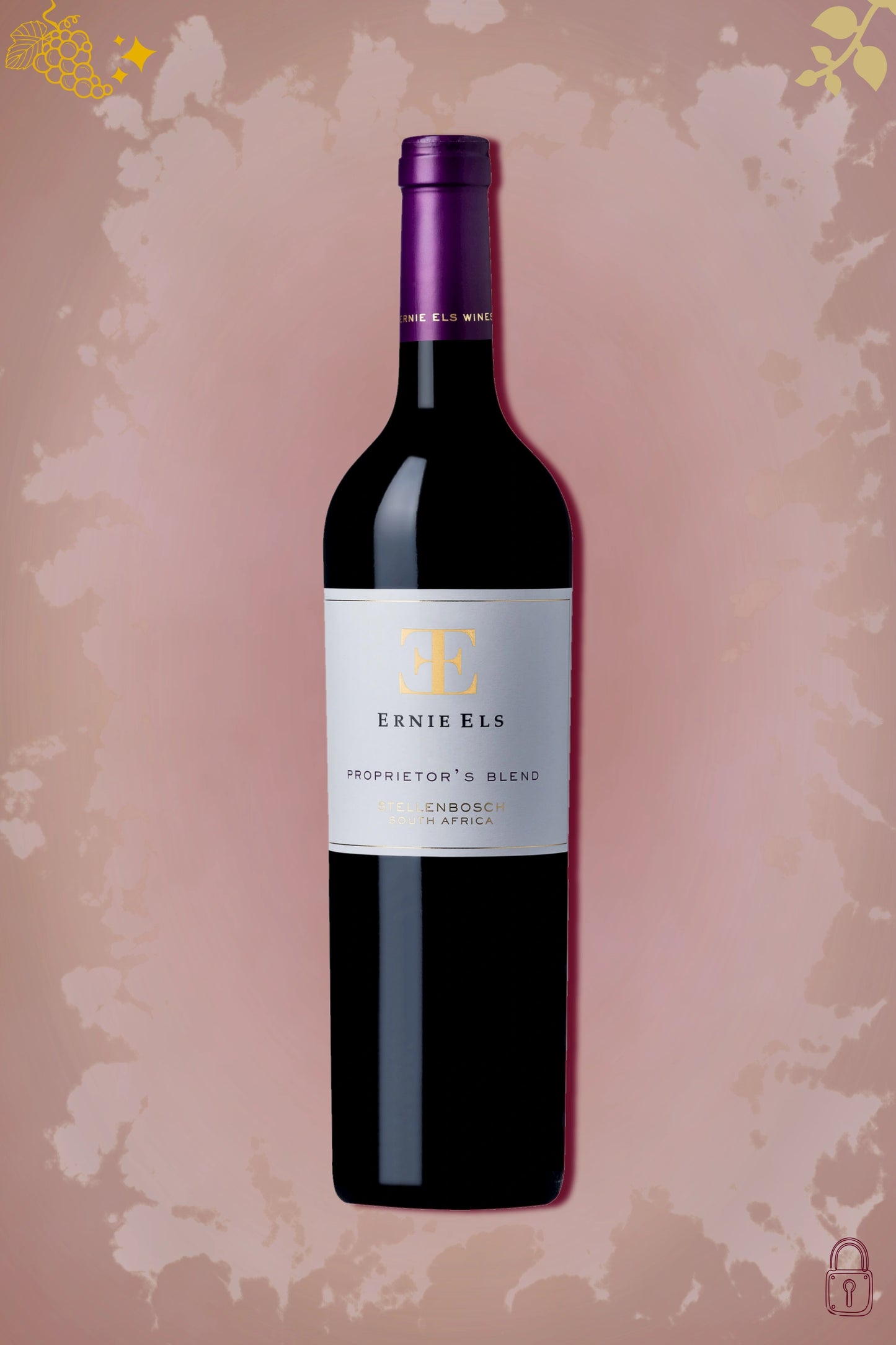 Ernie Els Proprietor’s Blend 2017 tegen bordeaux achtergrond – premium rode wijn