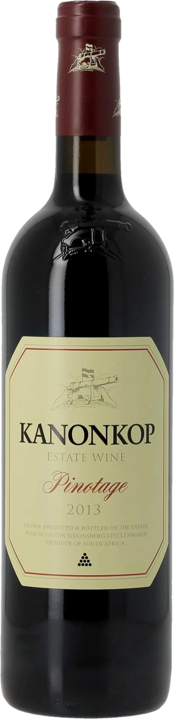 Kanonkop Pinotage 2013 tegen bordeaux achtergrond – krachtige premium rode wijn
