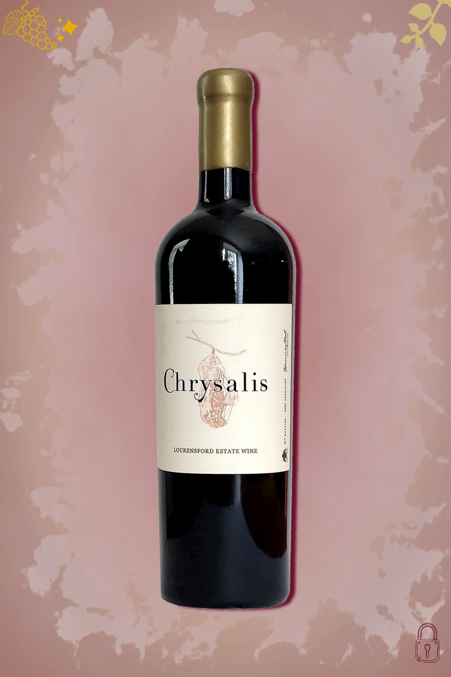 Lourensford Chrysalis Red 2016 tegen bordeaux achtergrond – elegante rode wijn