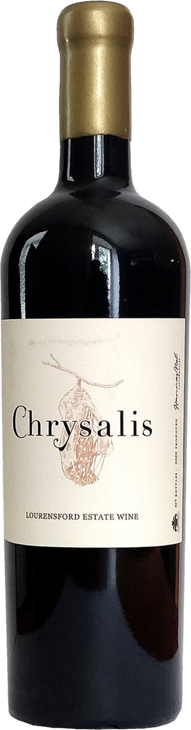 Lourensford Chrysalis Red 2016 tegen bordeaux achtergrond – elegante rode wijn
