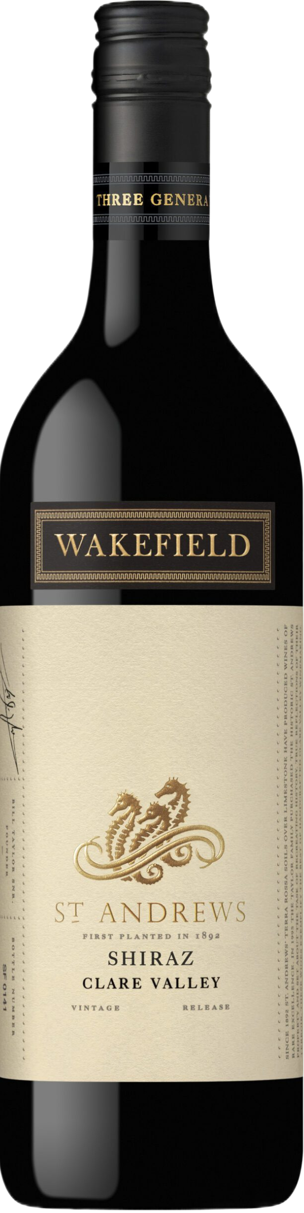 Wakefield St. Andrews Shiraz 2021 tegen bordeaux achtergrond – premium rode wijn