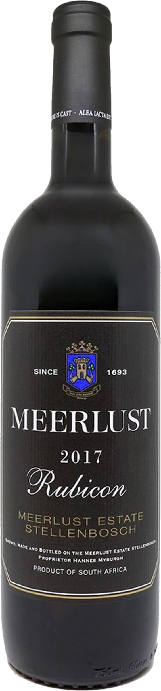 Meerlust Rubicon 2017 tegen bordeaux achtergrond – premium volle rode wijn