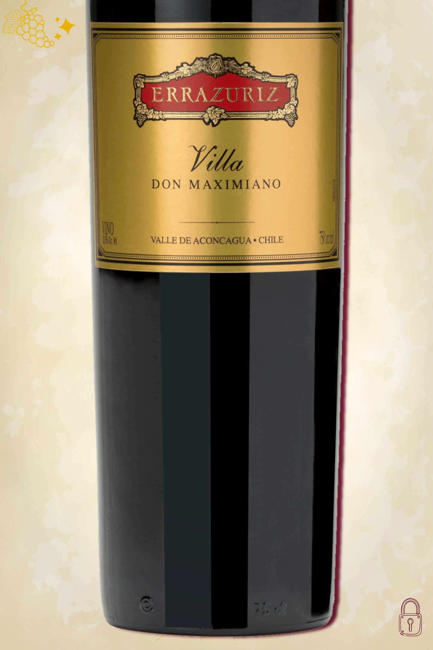 Close-up label Errazuriz Villa Don Maximiano 2019 – logo en vintage details