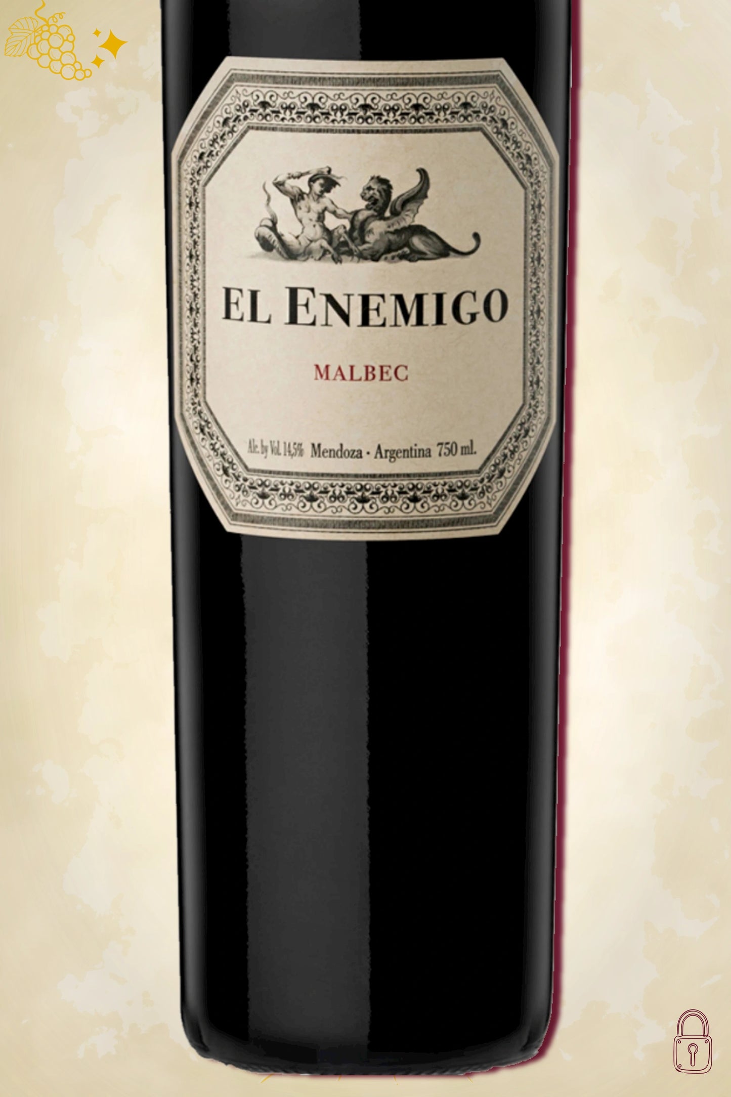 Close-up label El Enemigo Premium Malbec 2017 – Aleanna logo en vintage details