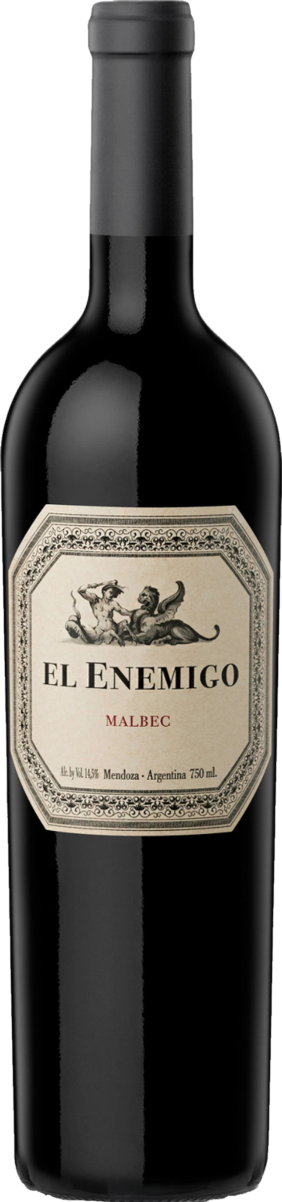 El Enemigo Premium Malbec 2017 tegen bordeaux achtergrond – volle rode wijn presentatie