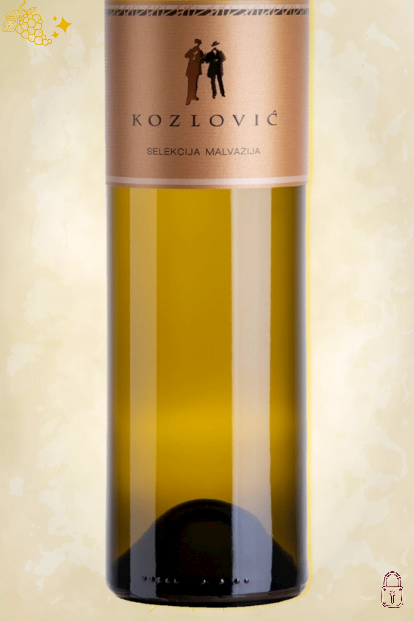 Close-up label Kozlović Malvazija Selekcija 2021 – logo en vintage details
