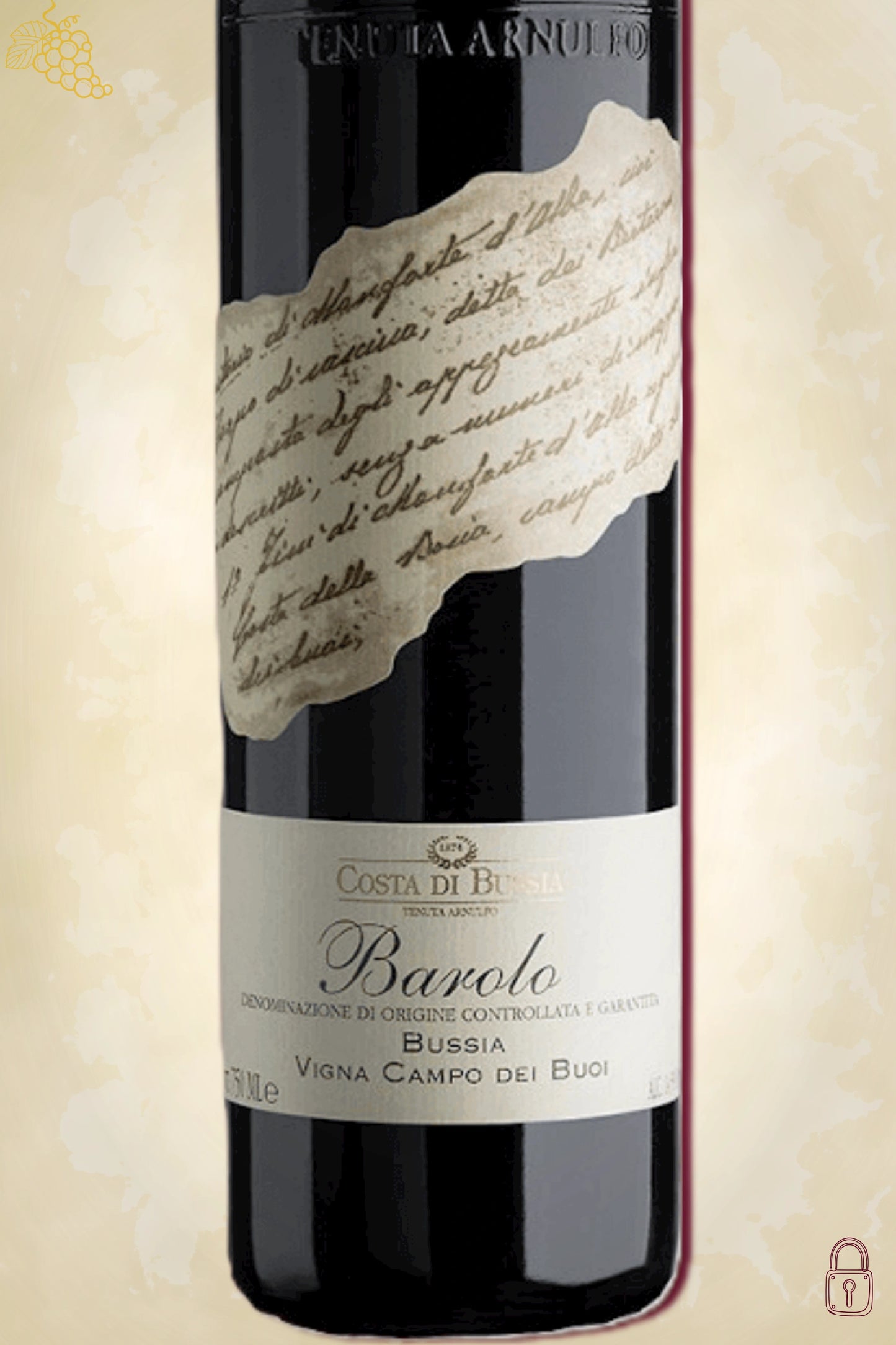Close-up label Costa di Bussia Barolo Campo dei Buoi 2015 – vintage details en logo