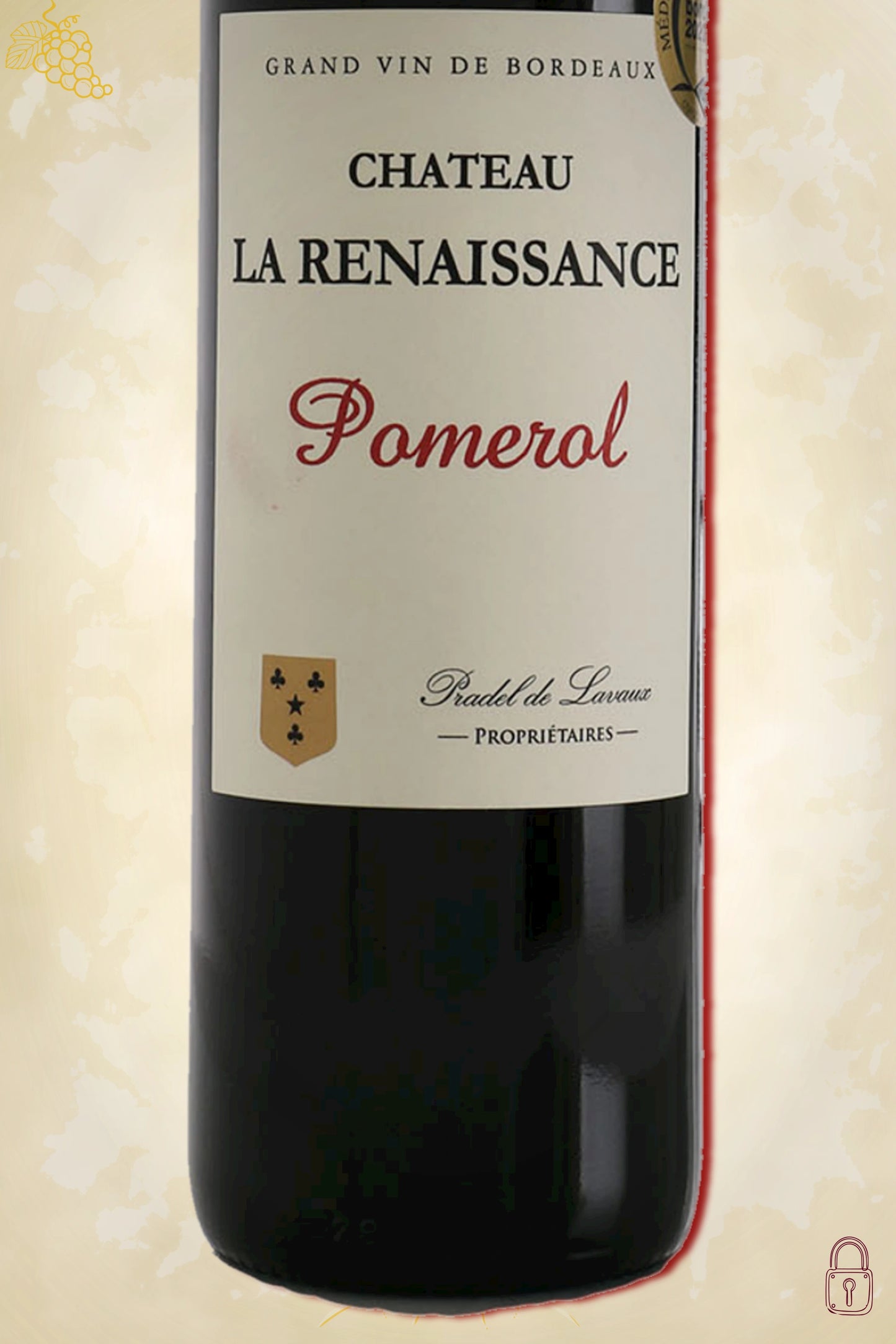 Close-up label Château La Renaissance 2018 – Pomerol details zichtbaar