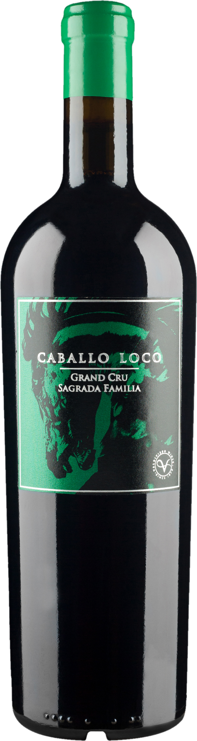 Caballo Loco Grand Cru Sagrada Familia 2021 tegen bordeaux achtergrond – premium rode wijn