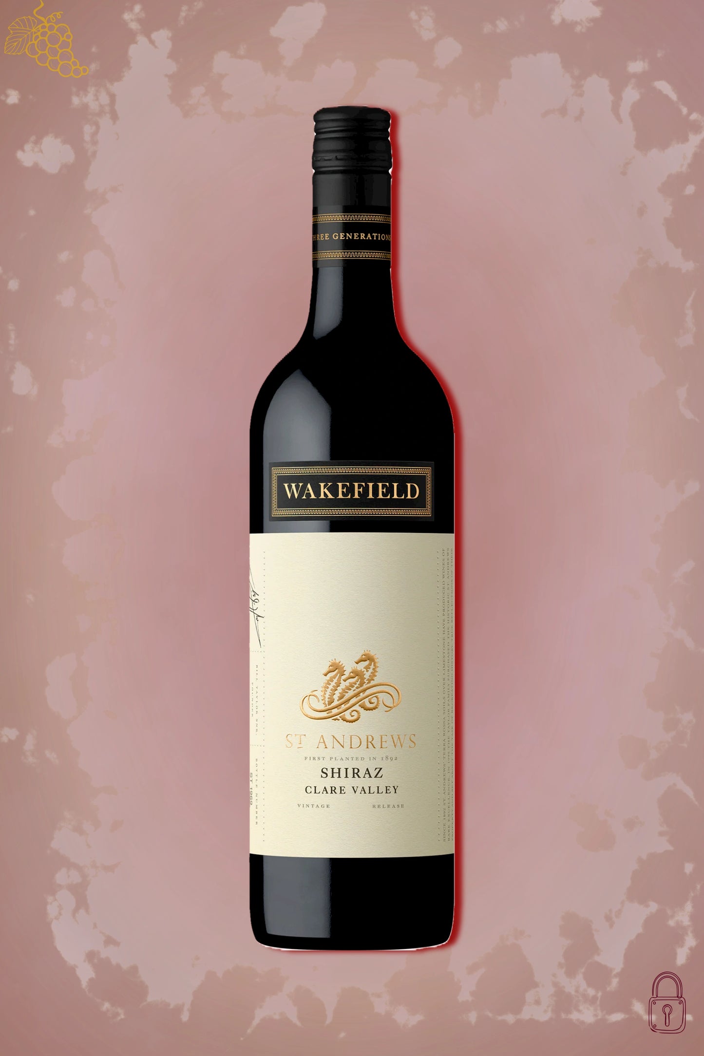 Wakefield St. Andrews Shiraz 2018 tegen bordeaux achtergrond – premium rode wijn