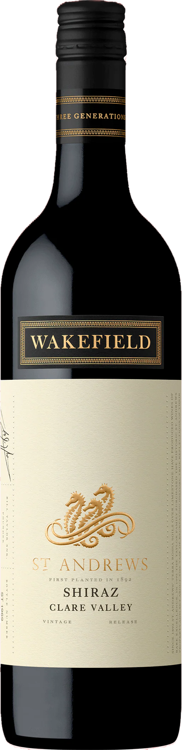 Wakefield St. Andrews Shiraz 2018 tegen bordeaux achtergrond – premium rode wijn