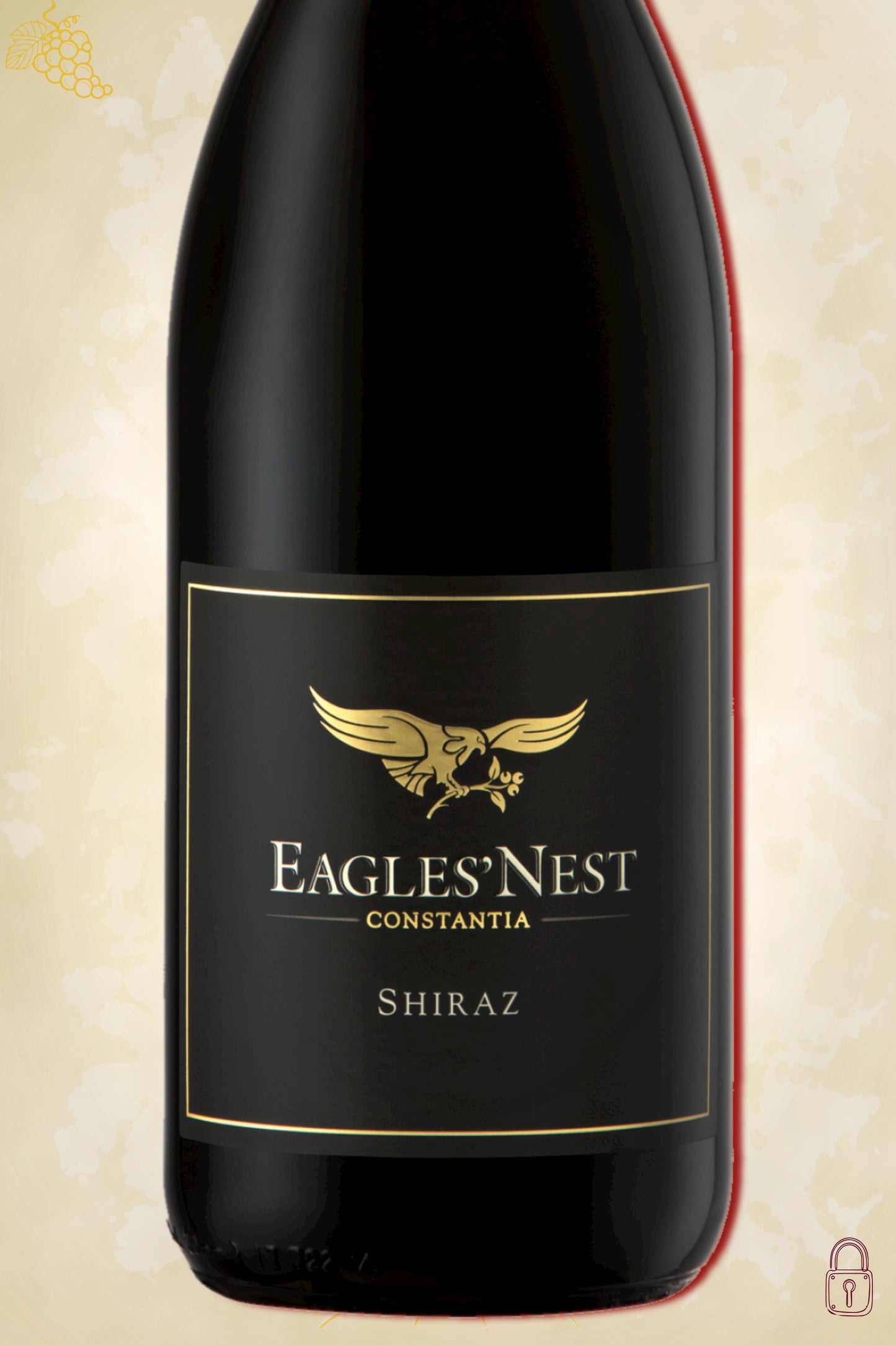 Close-up label Eagles’ Nest Shiraz 2020 – wijngaard en vintage details