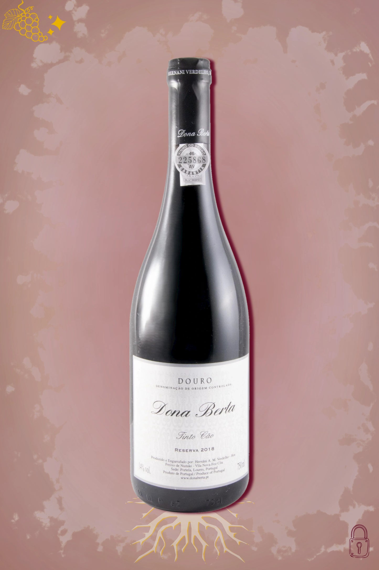 Dona Berta Tinto Cão Reserva 2018 tegen bordeaux achtergrond – premium rode wijn