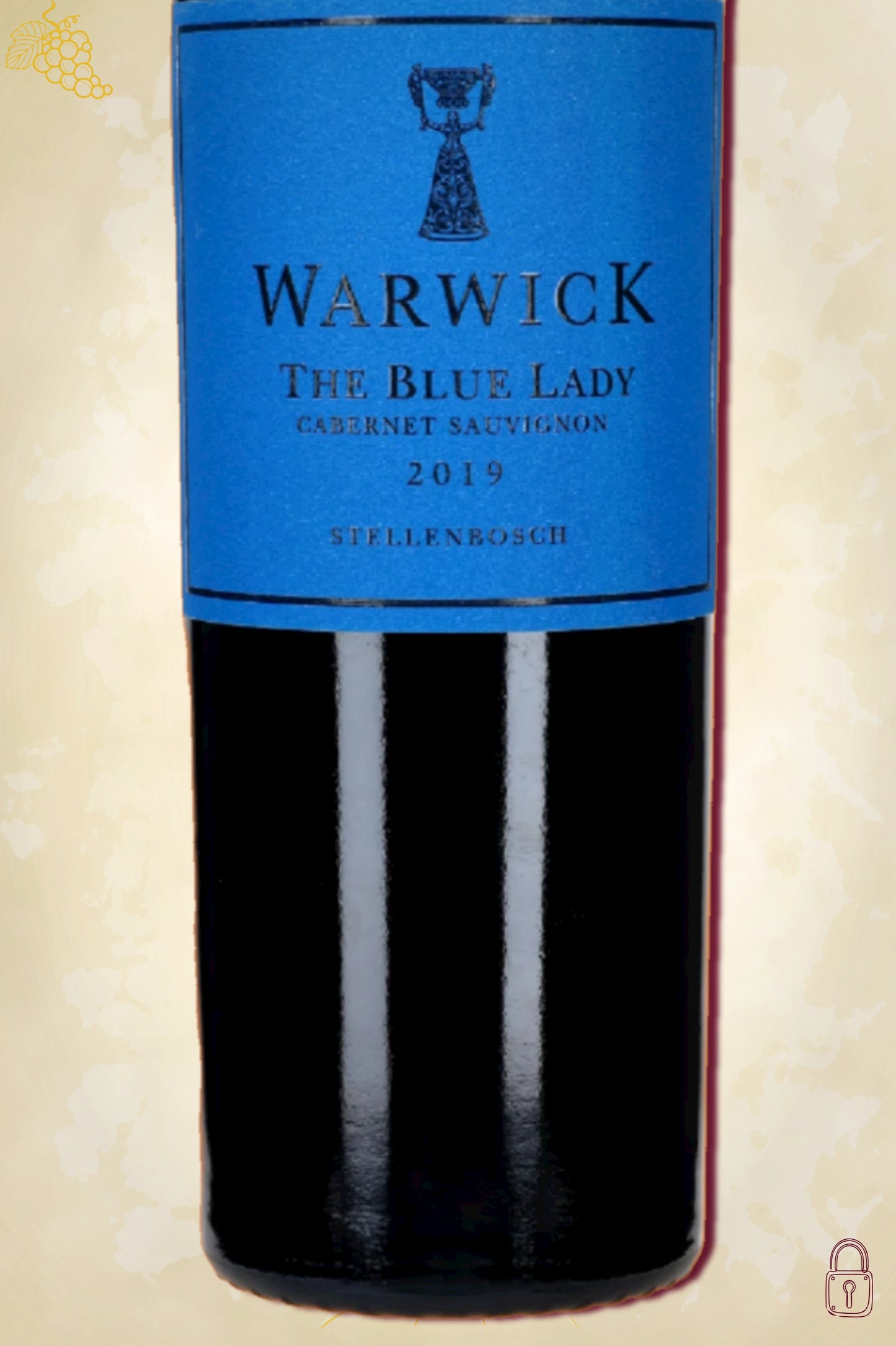 Close-up label Warwick The Blue Lady 2019 – logo en vintage details