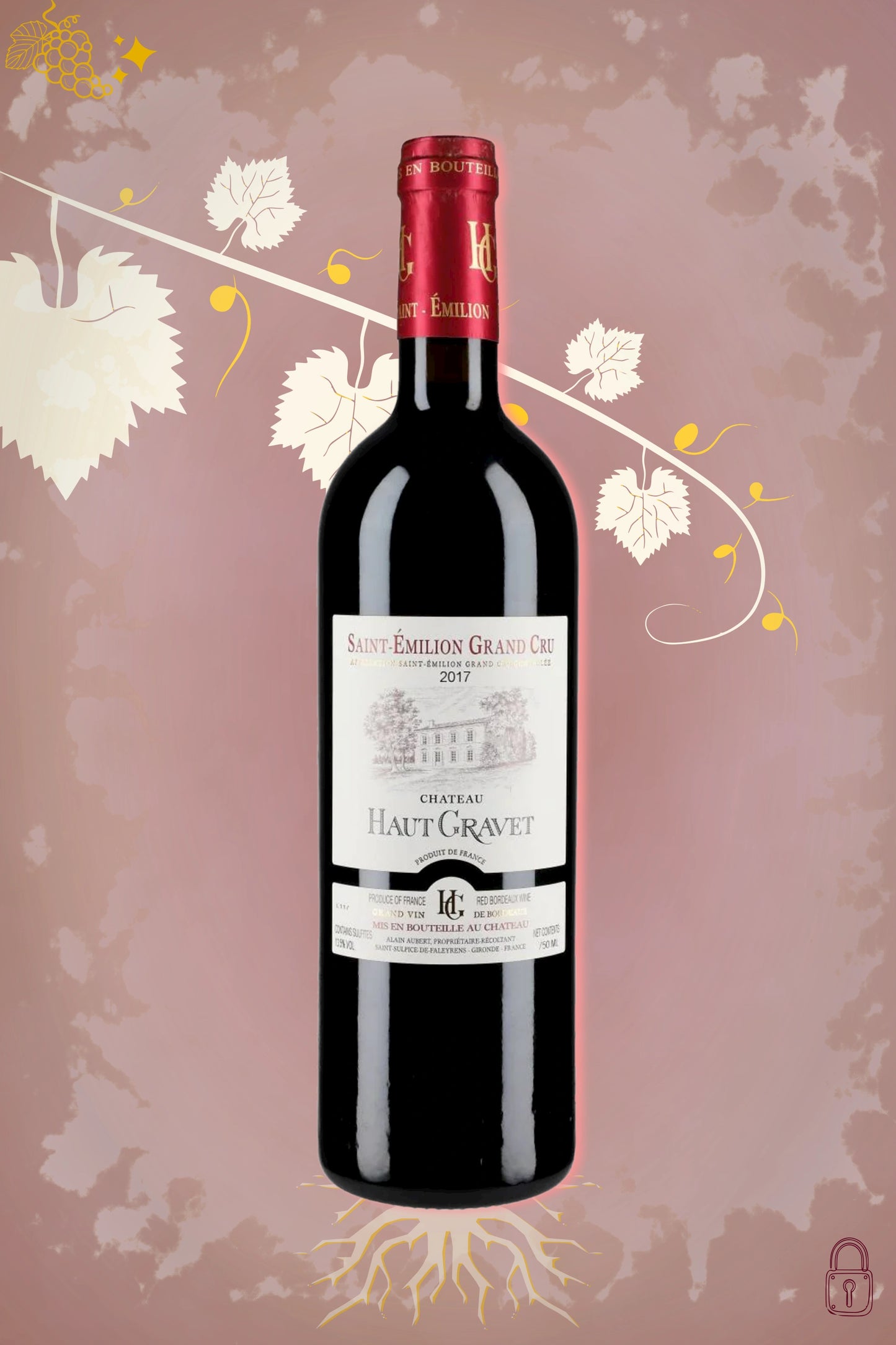 Château Haut-Gravet Saint-Émilion Grand Cru 2015 tegen bordeaux achtergrond