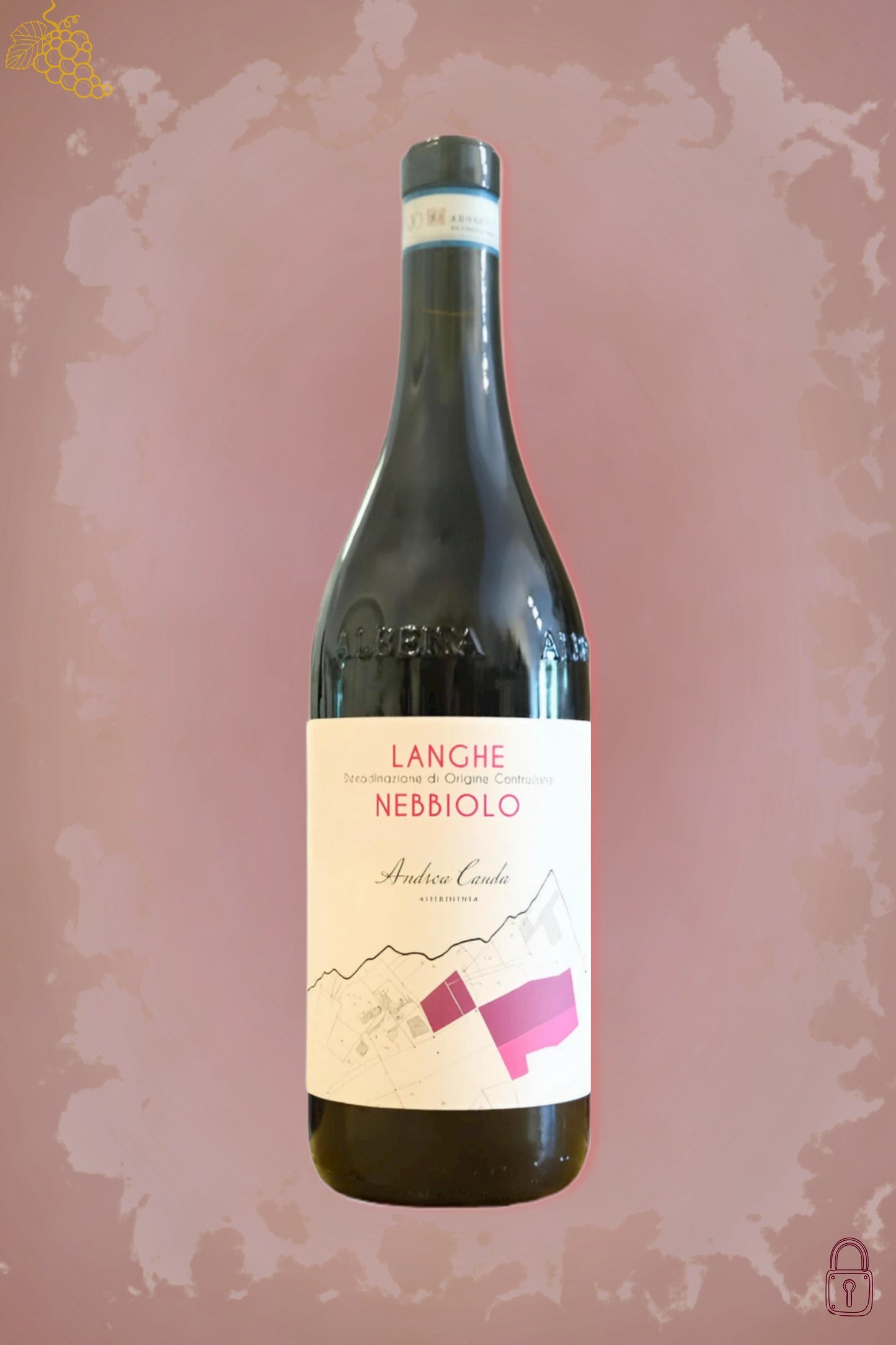 Andrea Cauda Langhe Nebbiolo 2020 tegen bordeaux achtergrond – elegante rode wijn