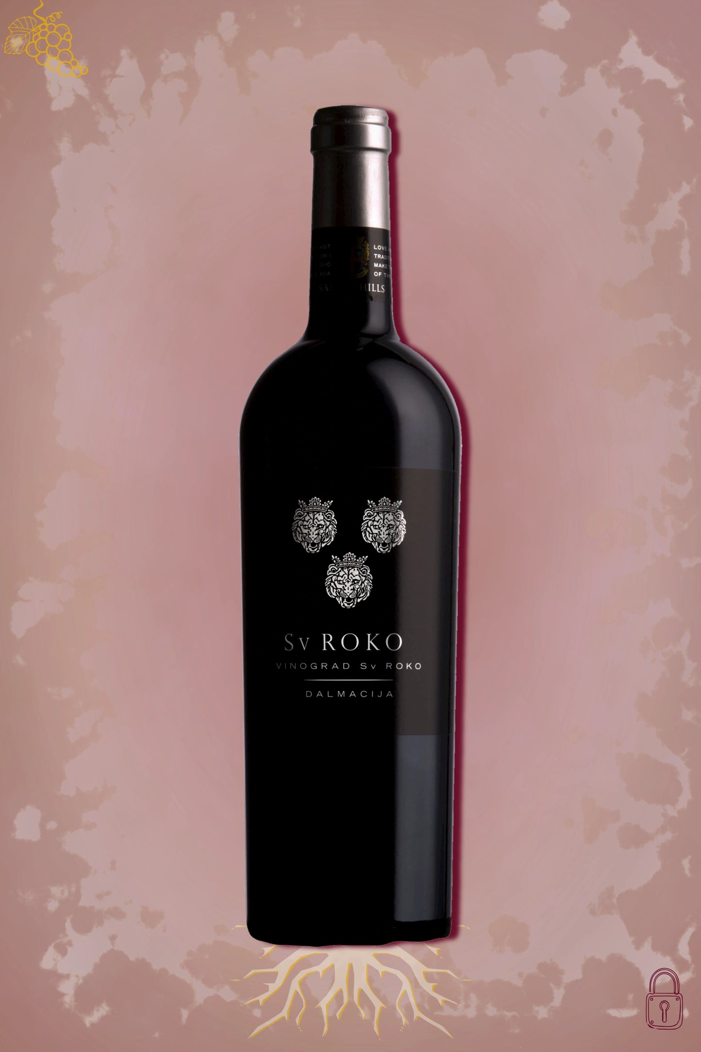 Saints Hills Sv. Roko 2018 tegen bordeaux achtergrond – premium rode wijn