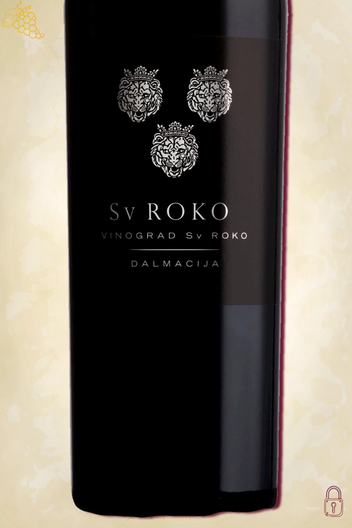 Close-up label Saints Hills Sv. Roko 2018 – Saints Hills logo en vintage details