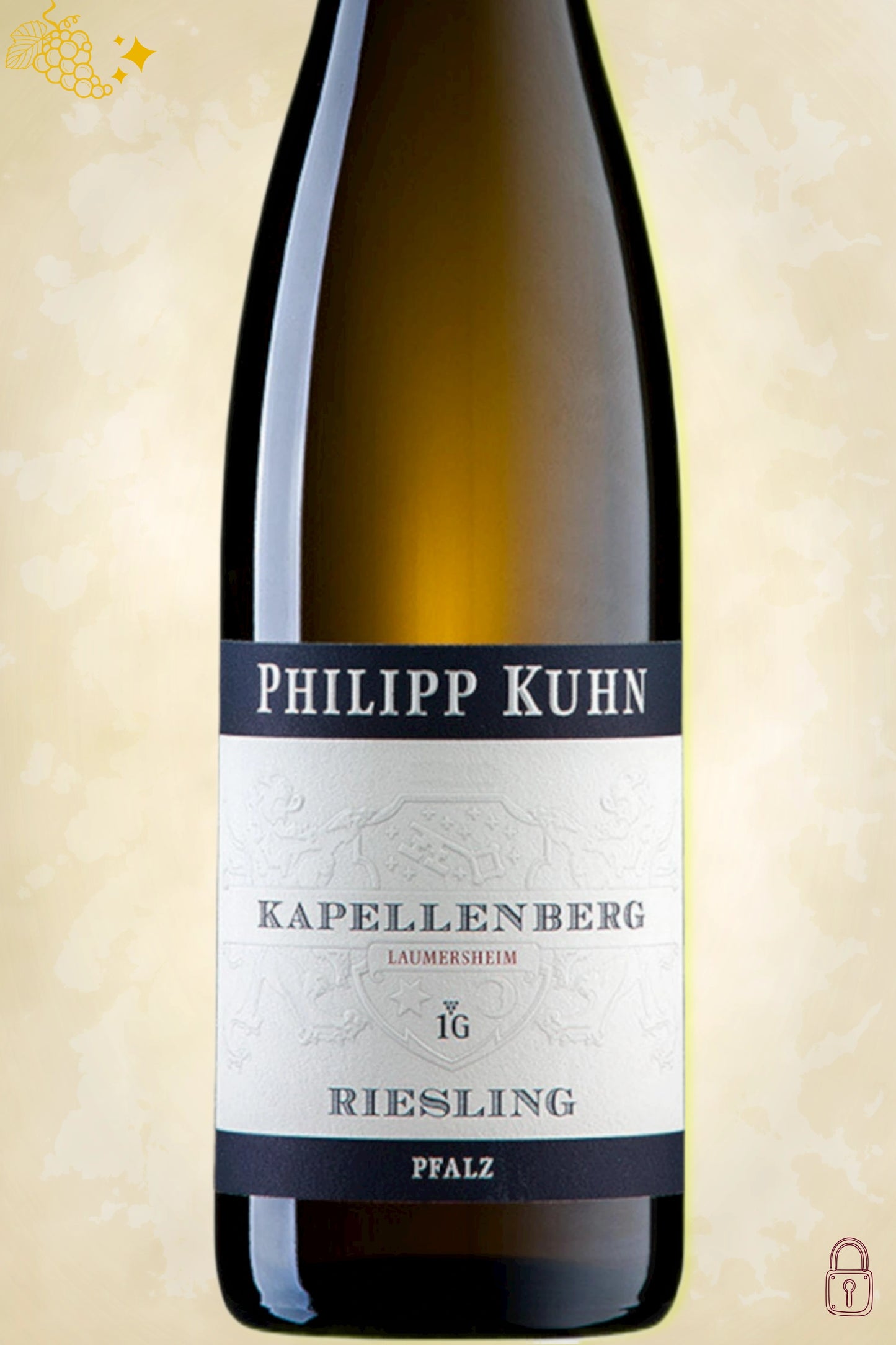 Close-up label Kapellenberg Riesling 1G 2022 – Philipp Kuhn wijngaarddetails