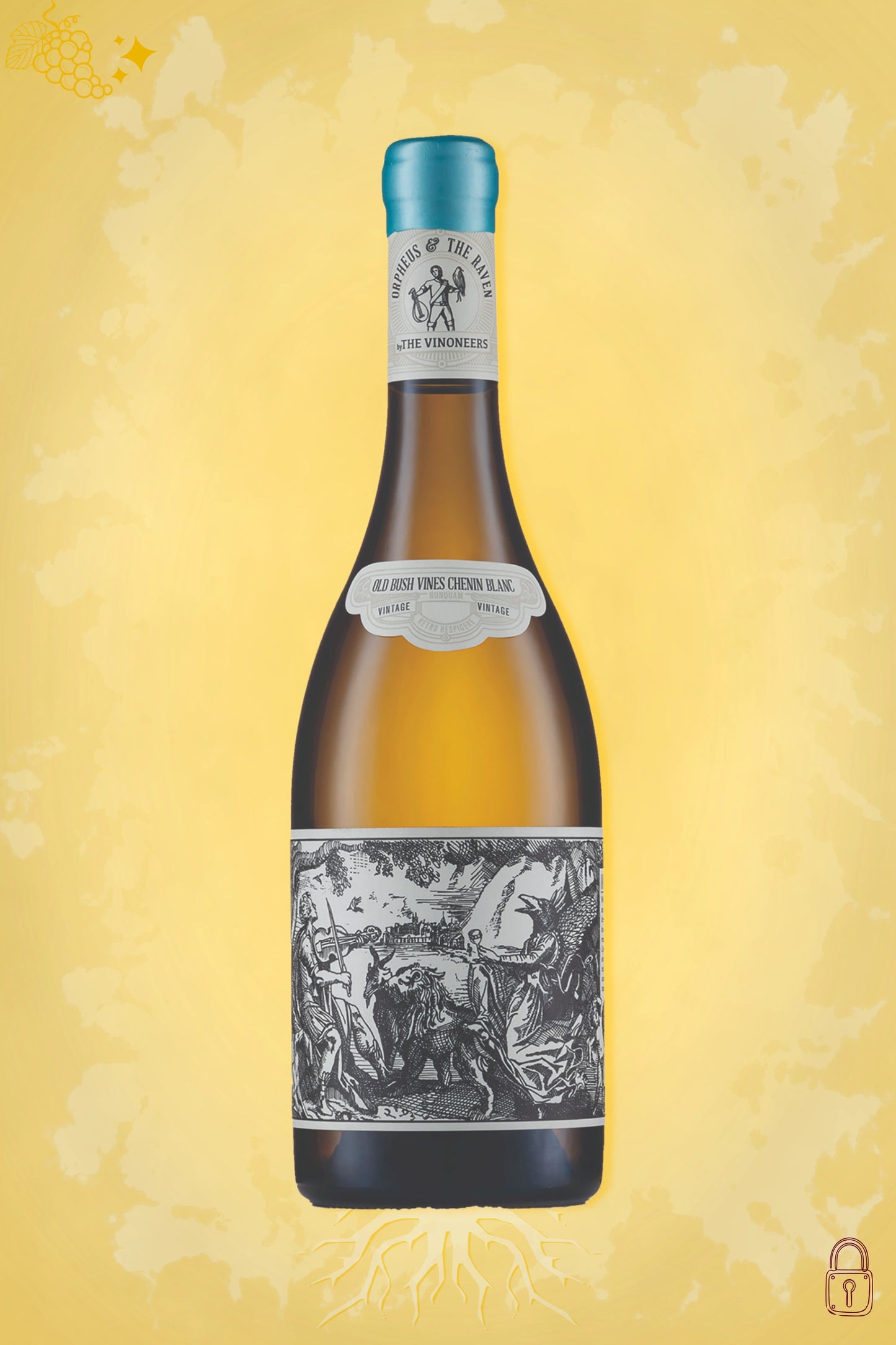 The Vioneers Orpheus and Raven 2021 tegen gouden achtergrond – premium witte wijn