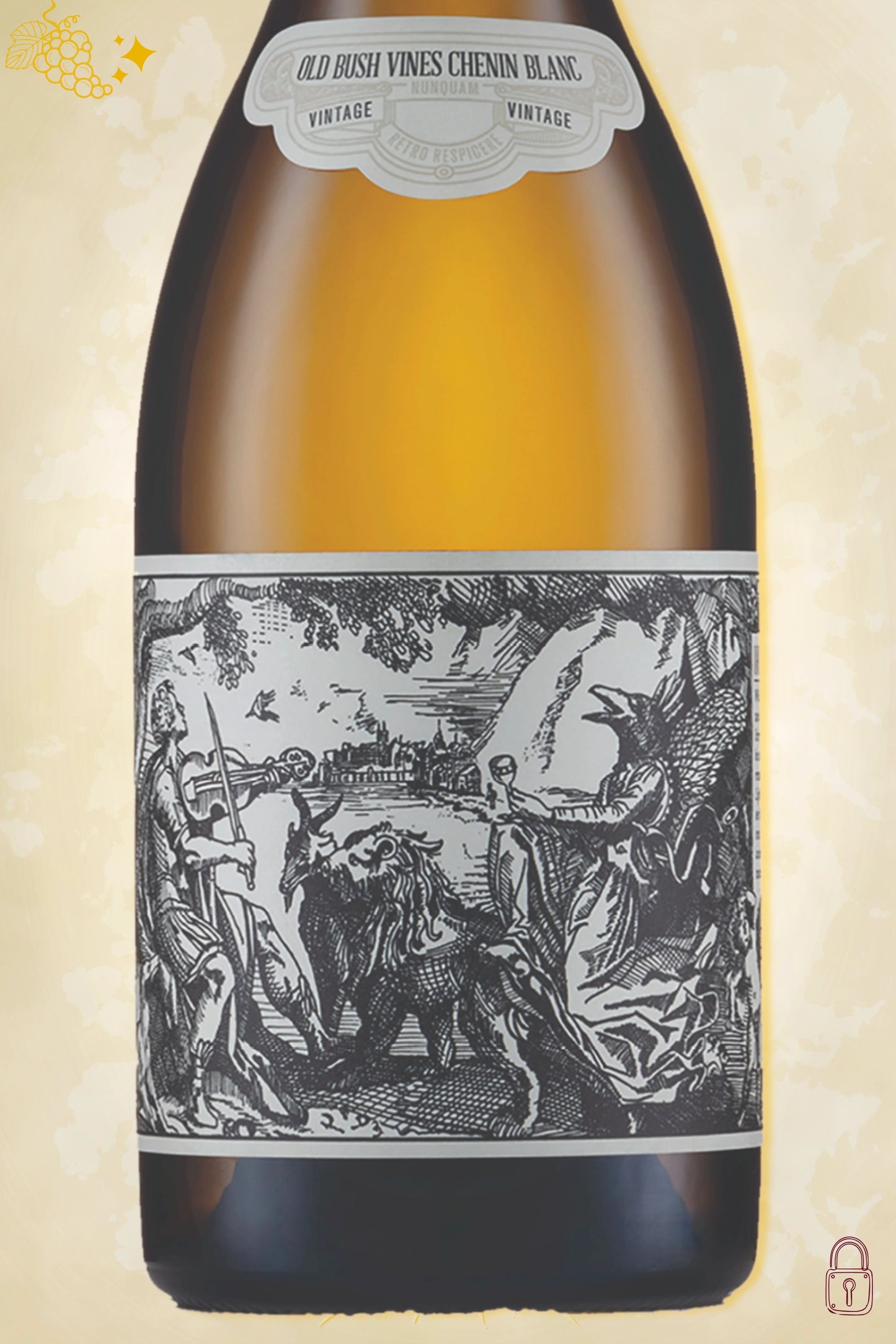 Close-up label The Vioneers Orpheus and Raven 2021 – logo en vintage zichtbaar