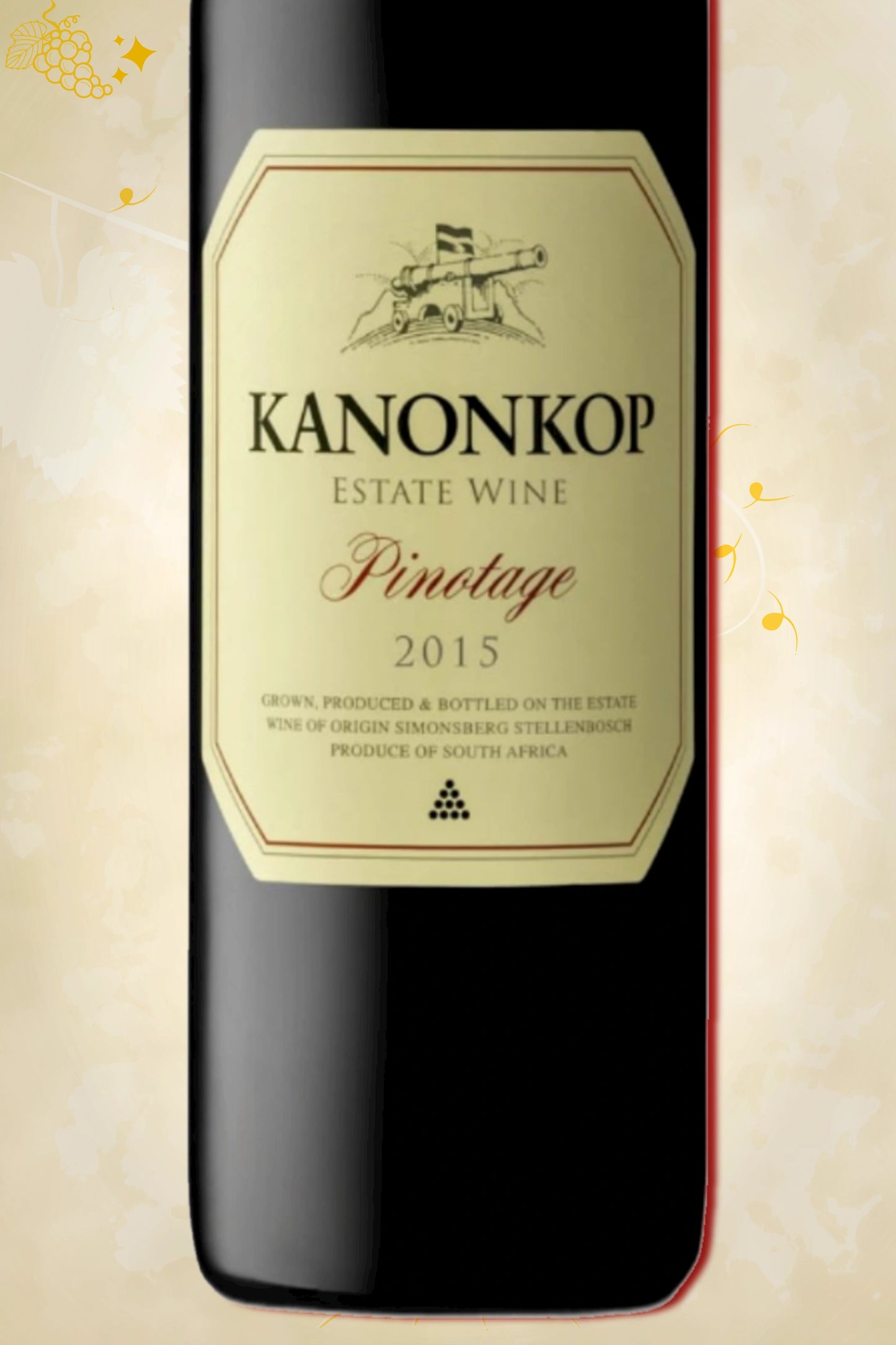 Close-up label Kanonkop Pinotage 2015 – estate logo en vintage details