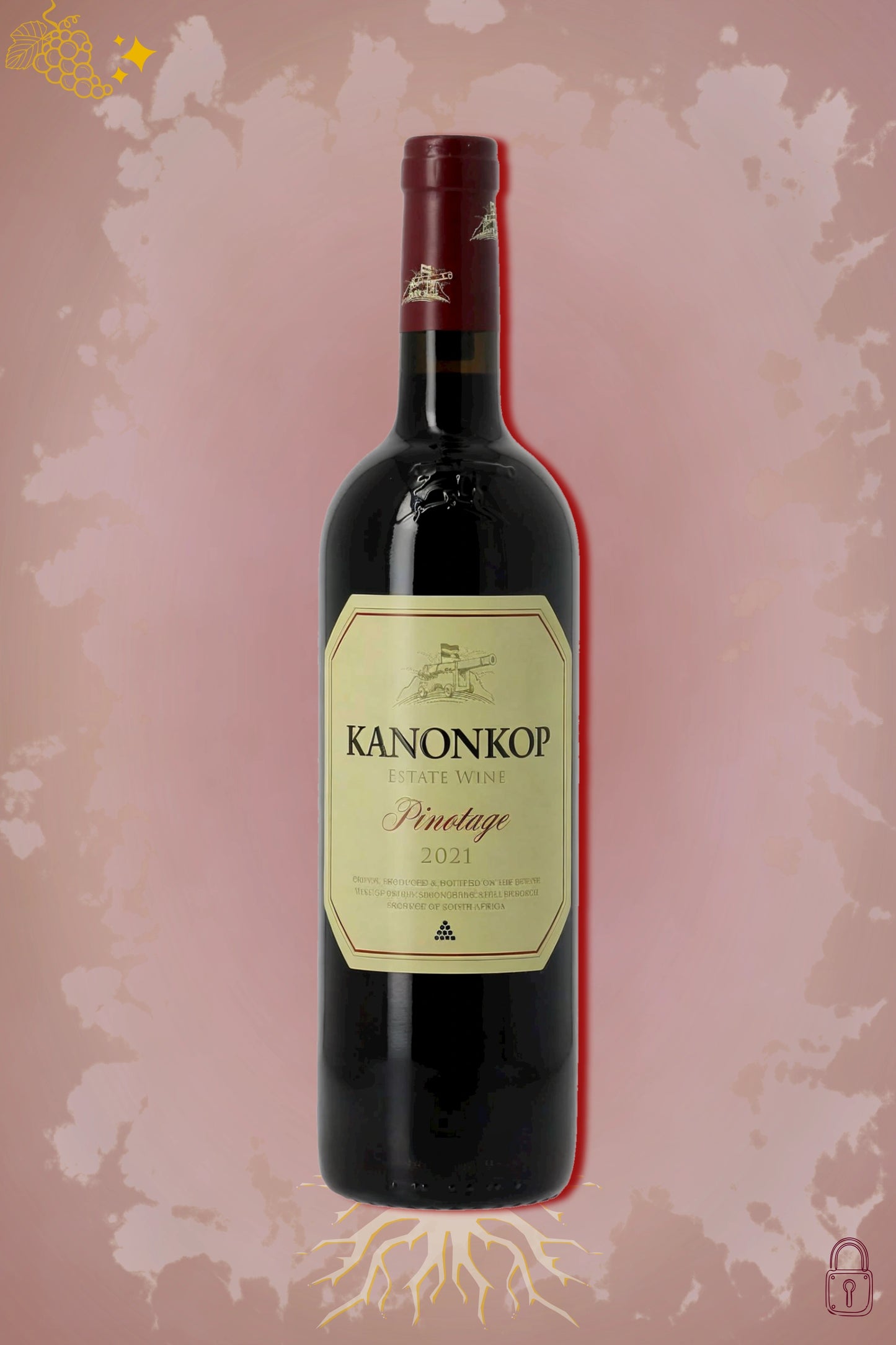 Kanonkop Pinotage 2021 tegen bordeaux achtergrond – premium rode wijn